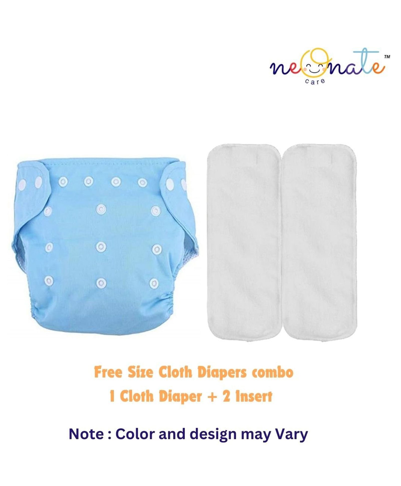 NeonateCare Pack of 1 Pocket Button Style Baby Reusable Cloth Diaper Adjustable With 2 Bamboo Charcoal Inserts Pad - Blue( Color and design may vary)-picture-23