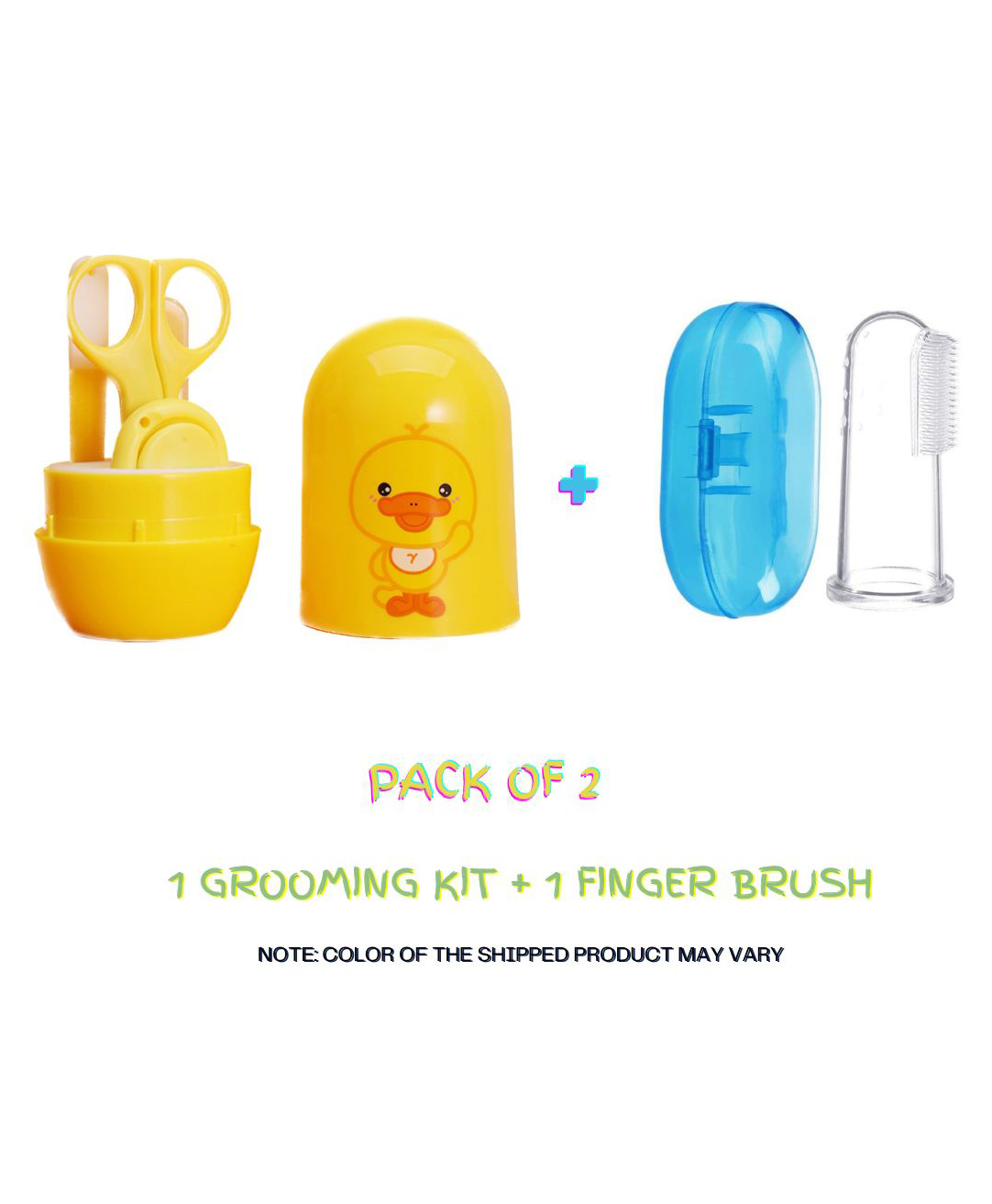 NeonateCare Baby 4 in 1 Grooming Kit & Pedicure Nail Essential Kit with Baby Silicone Soft Bristles Finger Brush for Oral Dental Care -( Yellow Duck Oval GK -  Finger Brush)( Color and design may vary)-picture-47