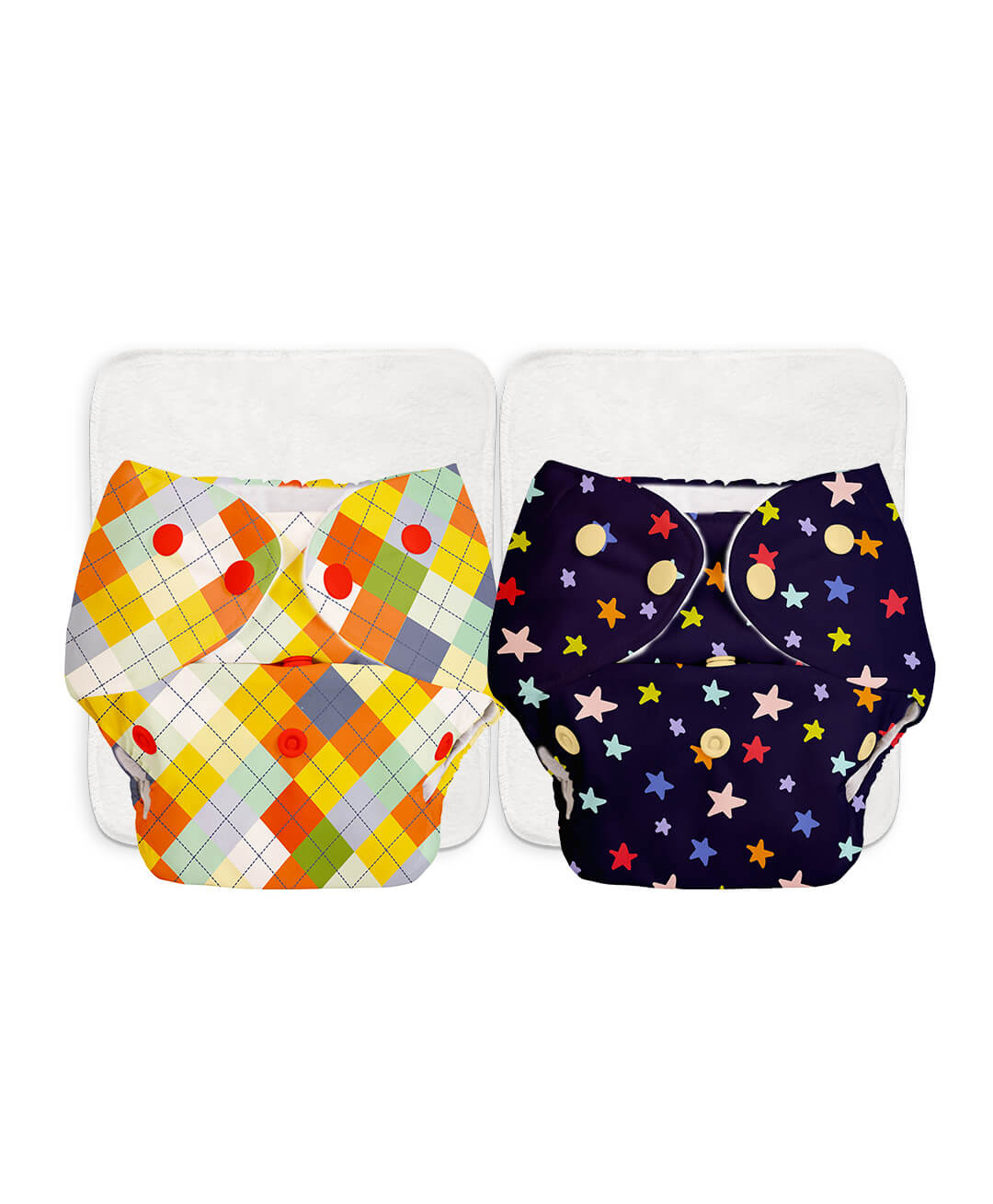 BASIC Pack of 4 (2 shell & 2 Insert) Freesize Adjustable Cloth Diaper with Wet-Free Insert with snaps - Multicolor-image-0