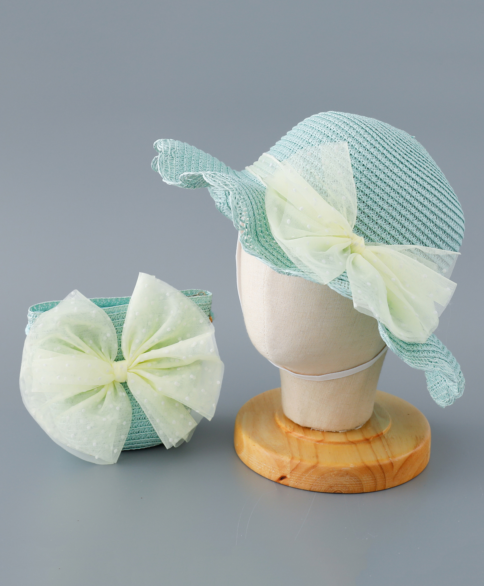 Babyhug Straw Hat with Bow Applique and Purse - Blue-picture-14