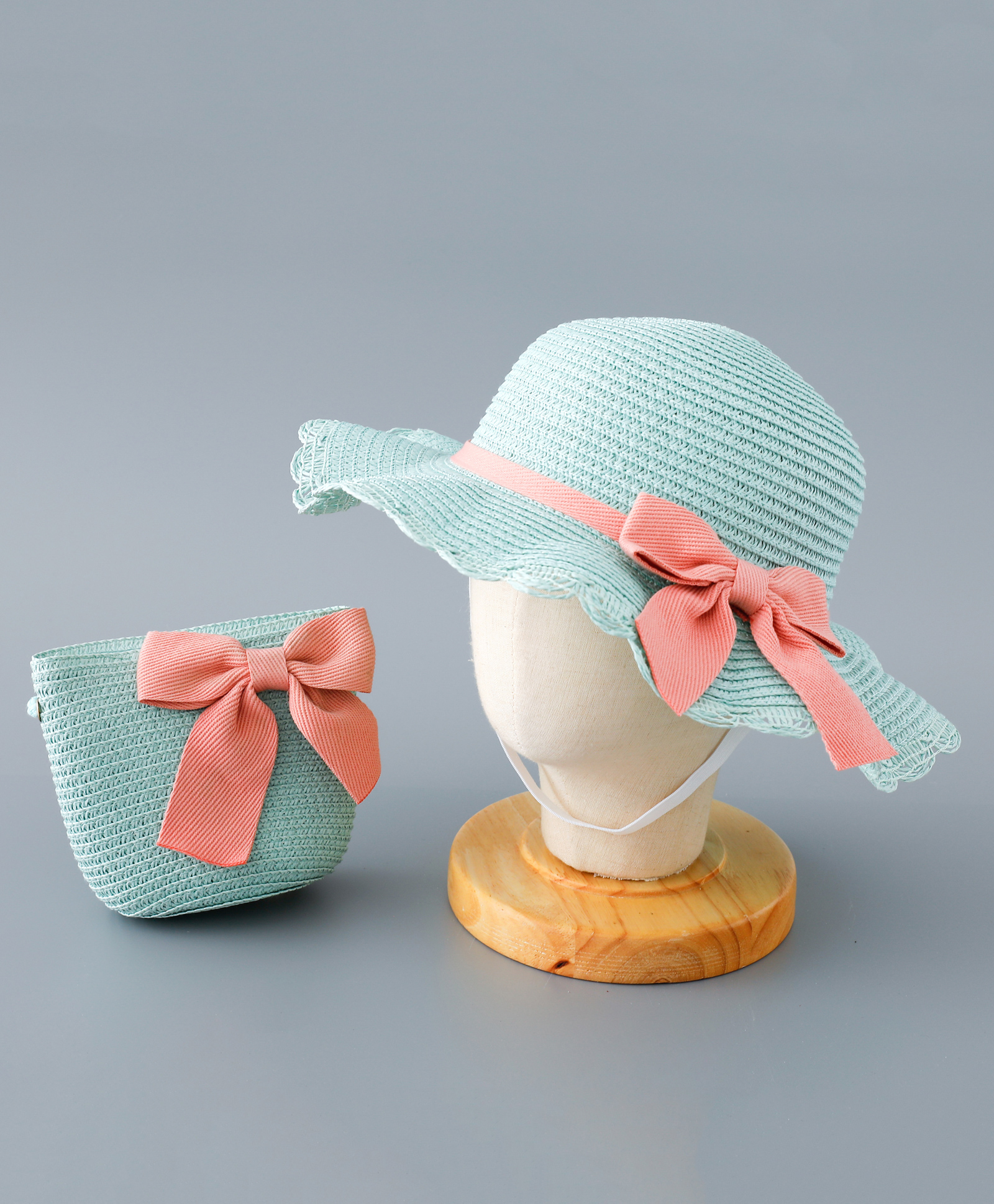 Babyhug Straw Hat with Bow Applique and Purse - Blue-image-6