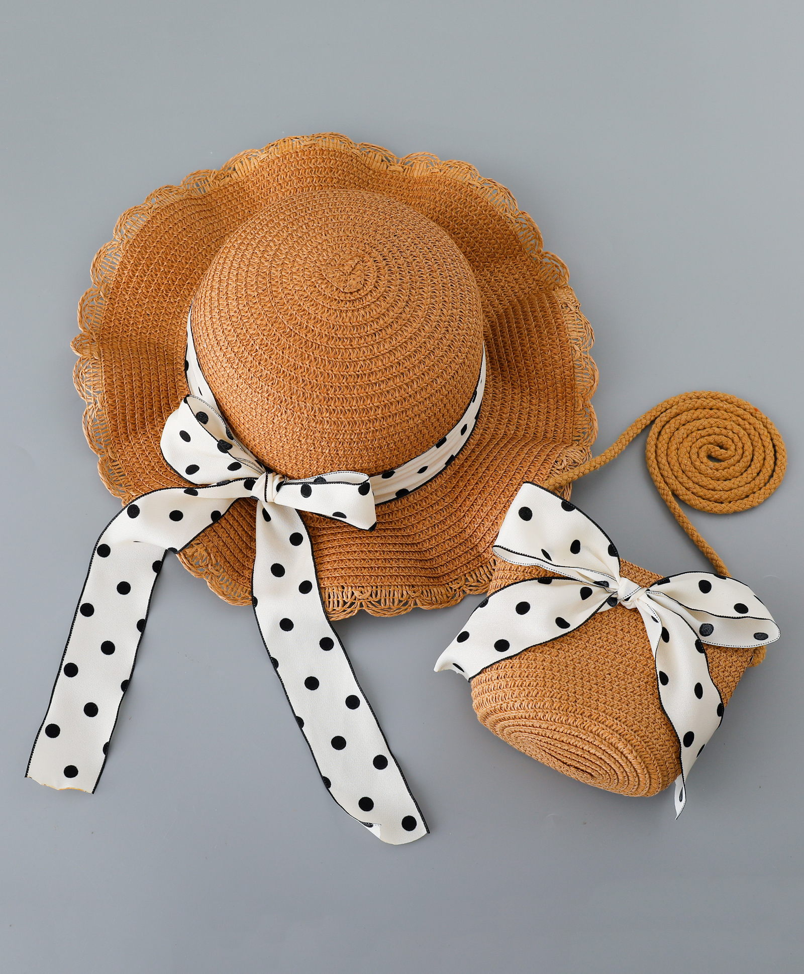 Babyhug Straw Hat with Bow Applique and Purse - Brown-picture-12