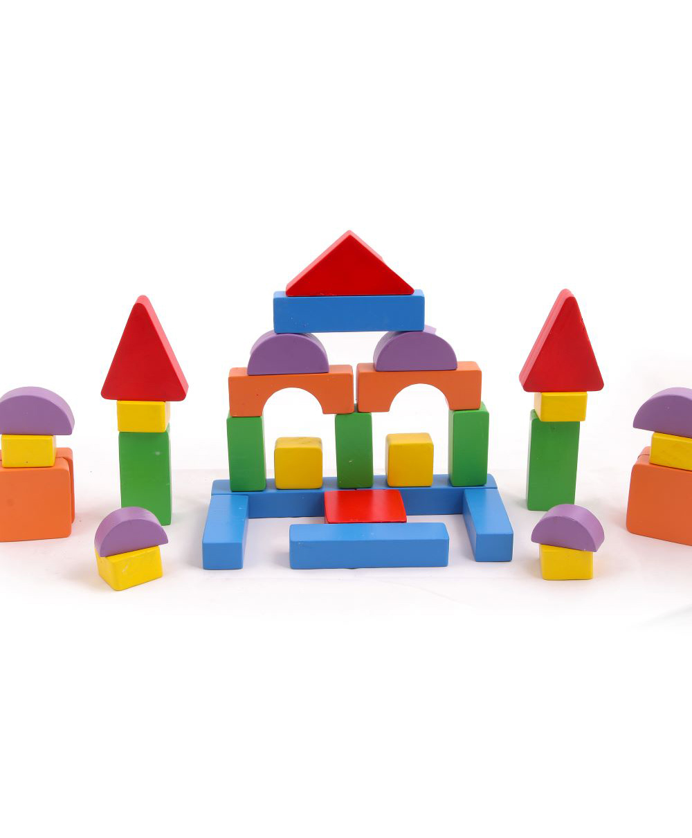 opa toys Wooden Basic Shapes Building Blocks Set 36 Pieces - Multicolour-picture-21