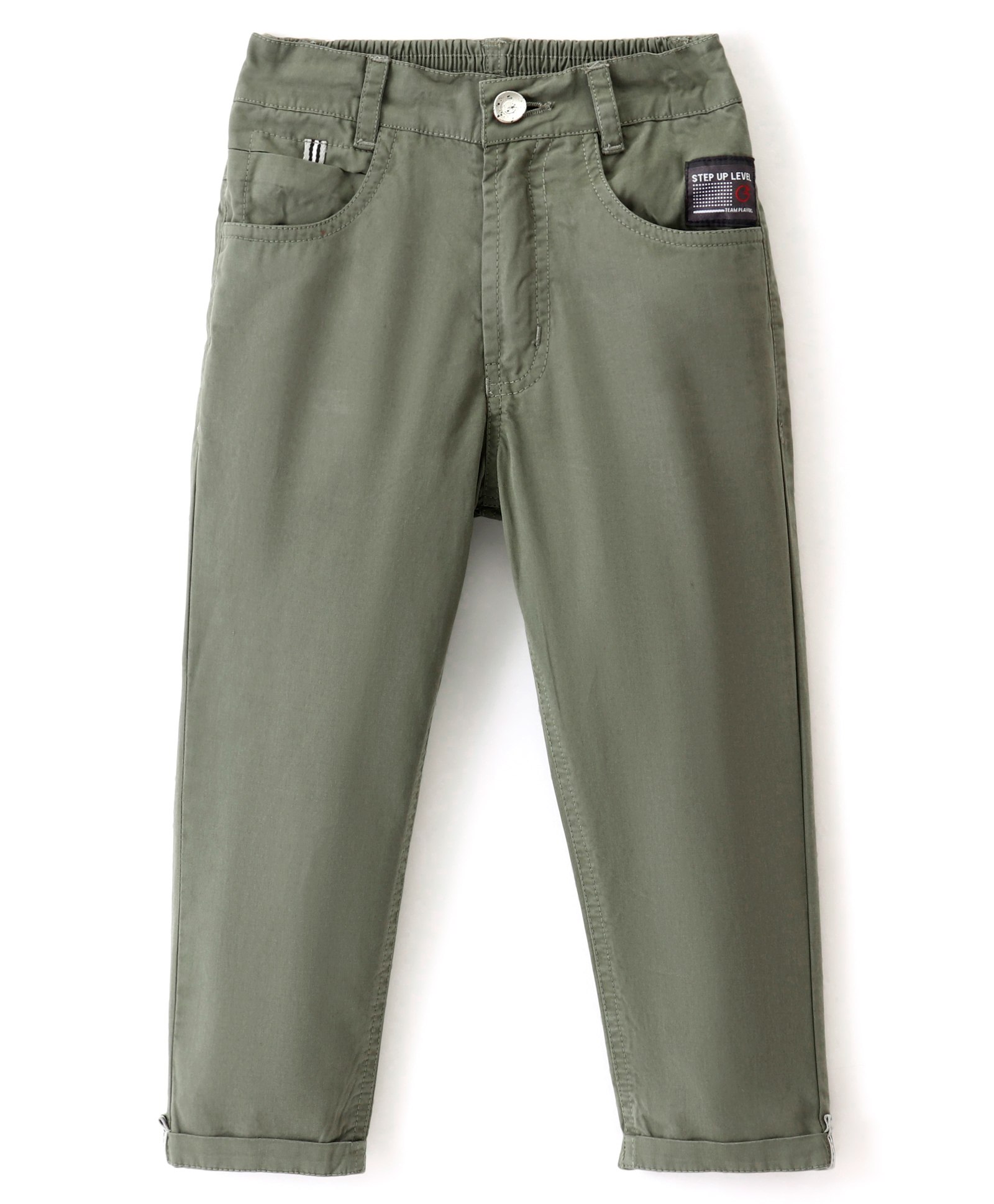 Little Kangaroos Woven Full Length Solid Denim Trouser - Olive Green-picture-12