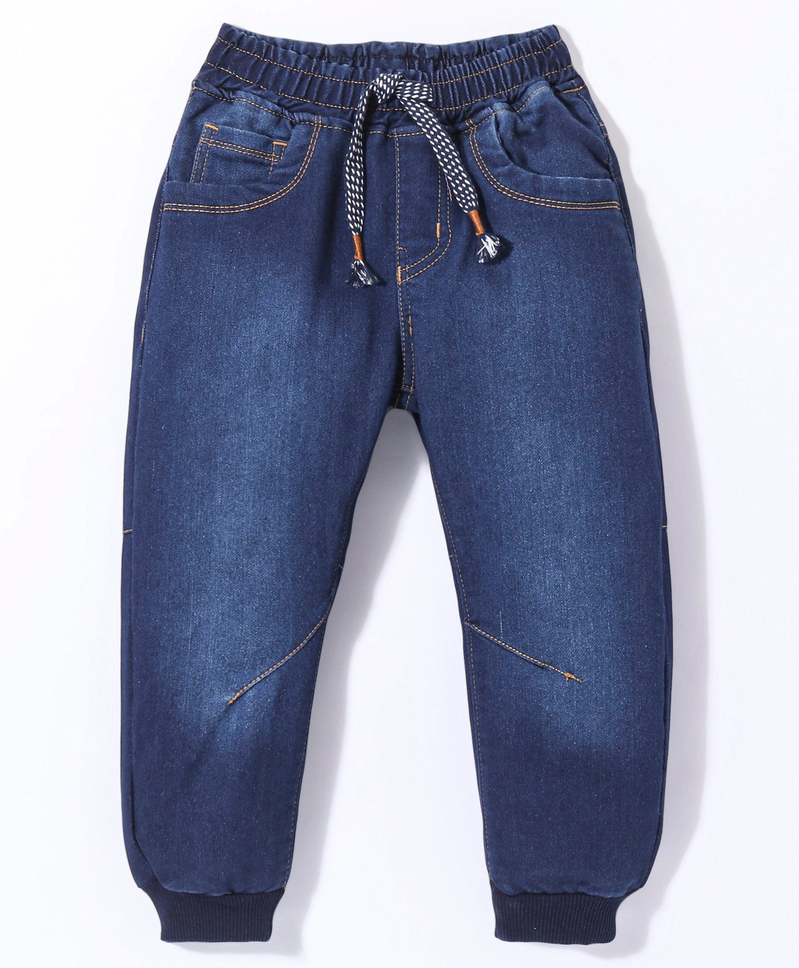 Little Kangaroos Woven Full Length Solid Denim Jeans with Drawcord - Dark Blue-picture-24