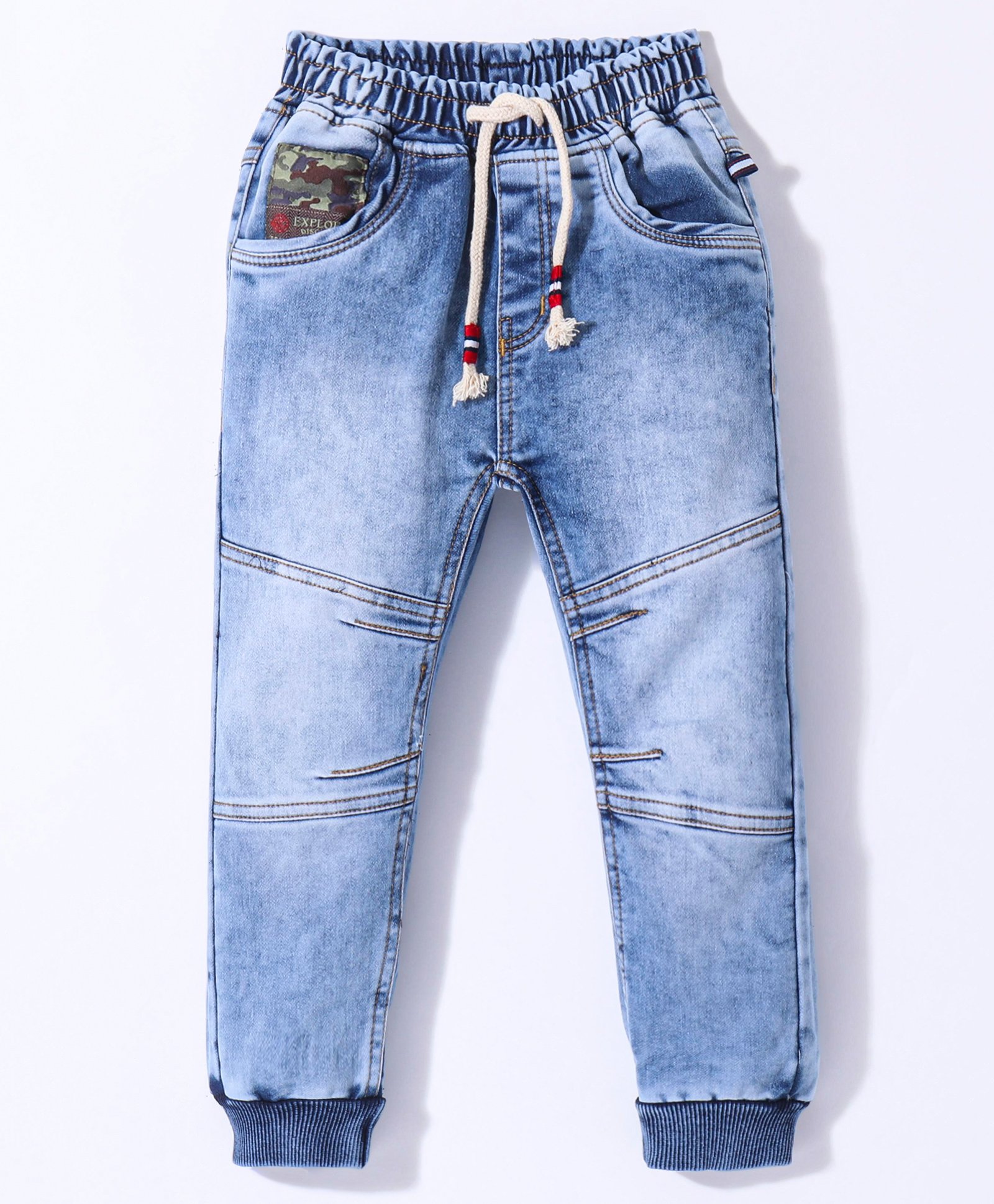 Little Kangaroos Woven Full Length Washed Denim Jeans with Drawcord - Light Blue-picture-33