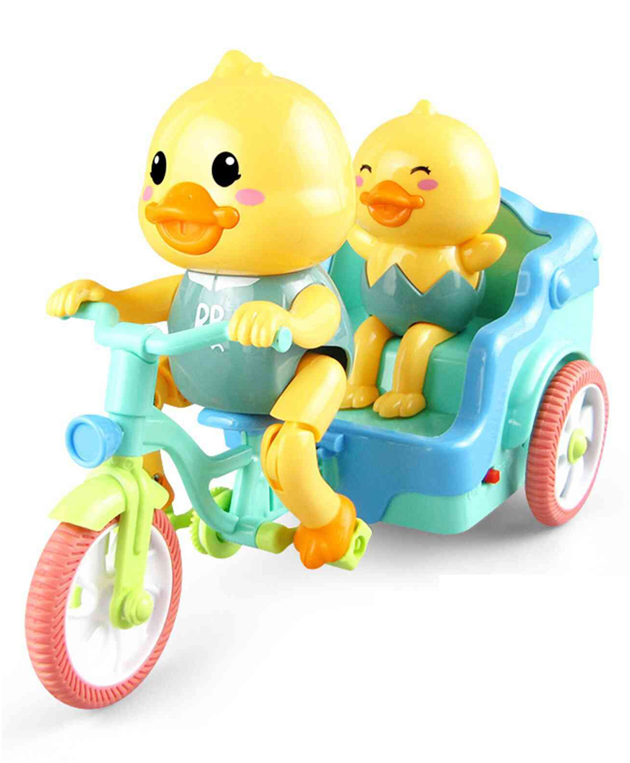 AKN TOYS Cute Funny Ducks on Tricycle Rickshaw with Music and Lights Bump N go action Funny Duck Vehicle for Kid- Multicolor-image-41