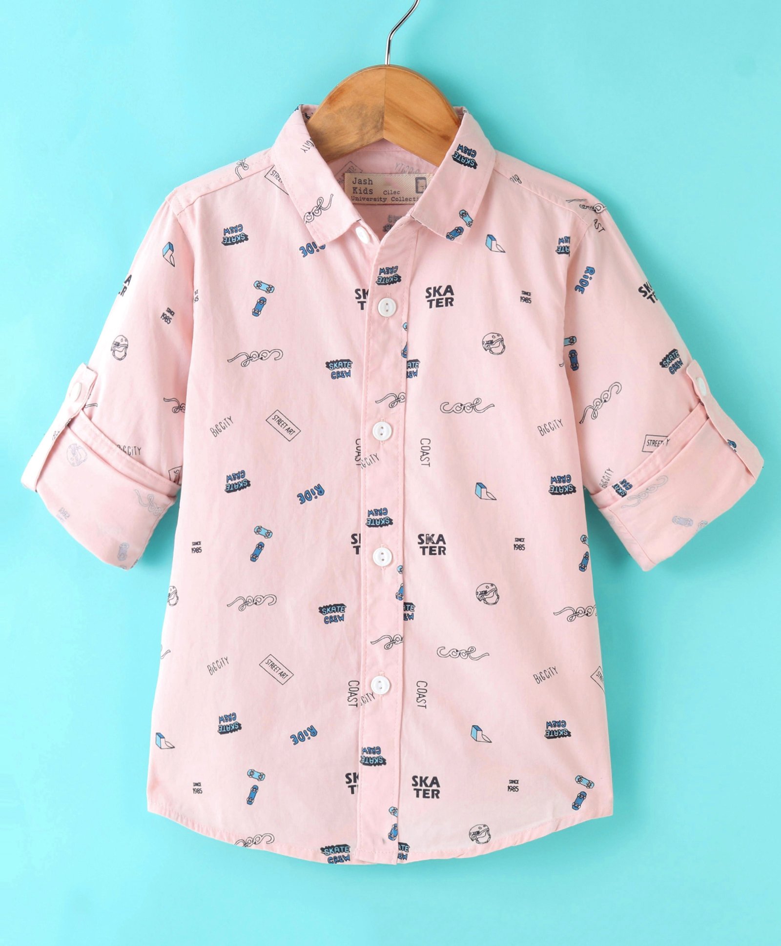 Jash Kids Full Sleeves Cotton Text Printed Shirt - Peach-picture-21