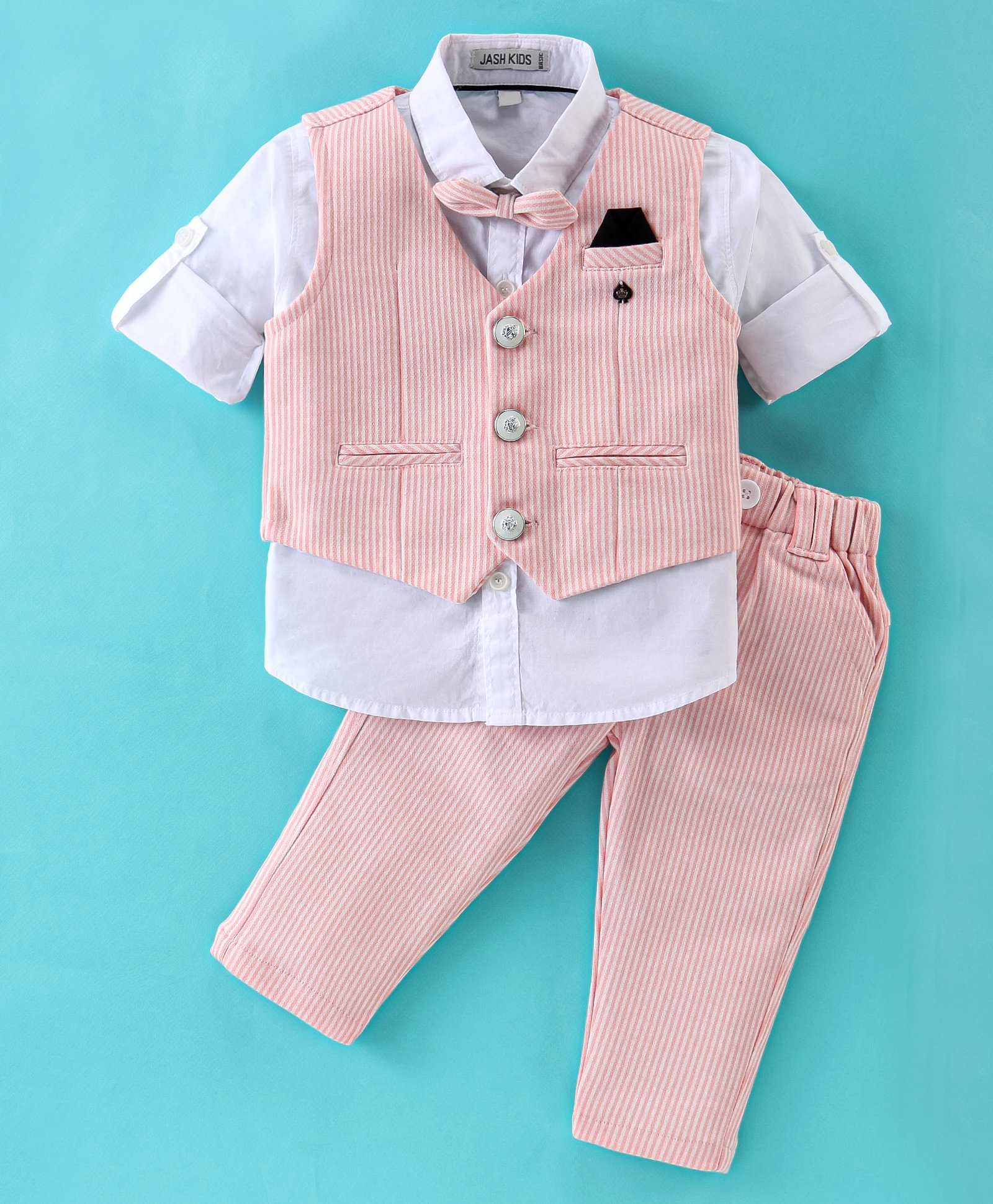 Jash Kids Full Sleeves Party Suit Printed with Bow - Peach-image-48
