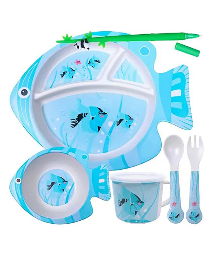 SCHOOLISH Fish Design 5Pcs Bamboo Kids Dinnerware Set  - COLOR MAY VARY-image-11