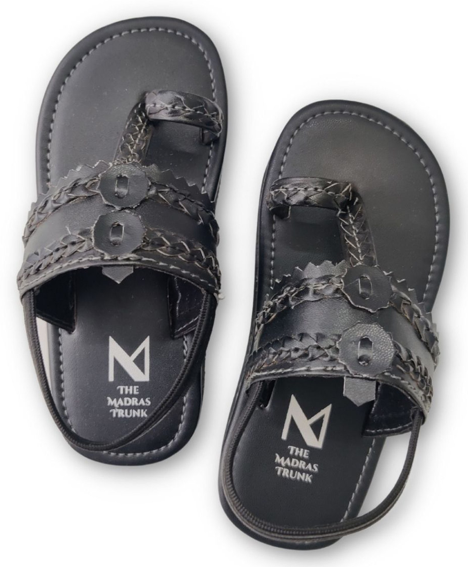 The Madras Trunk Unisex Leaf Vine Design Kolhapuri Sandals - Black-picture-13