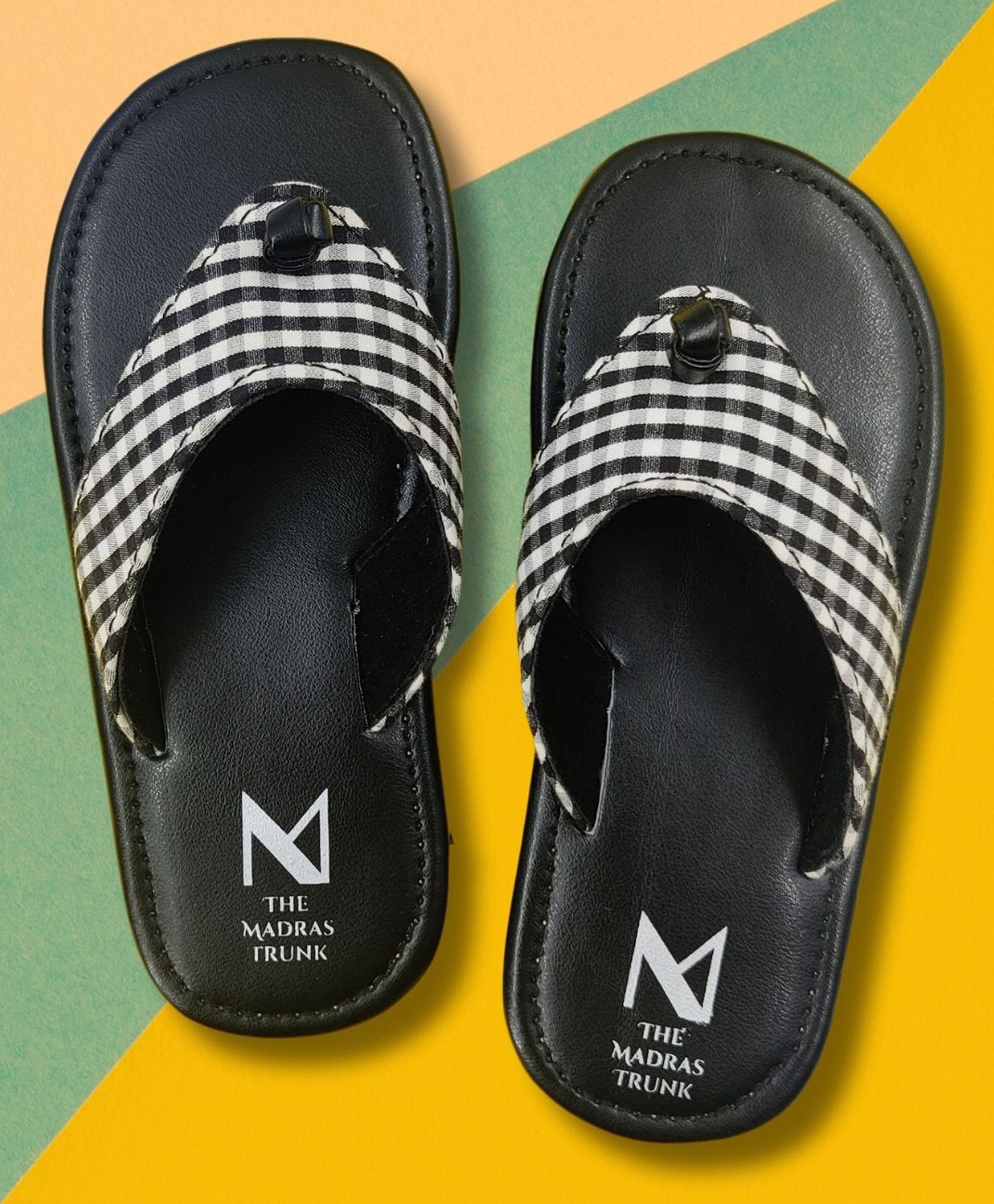 The Madras Trunk Unisex Gingham Checked Designed  Flip Flops  - Black-picture-10
