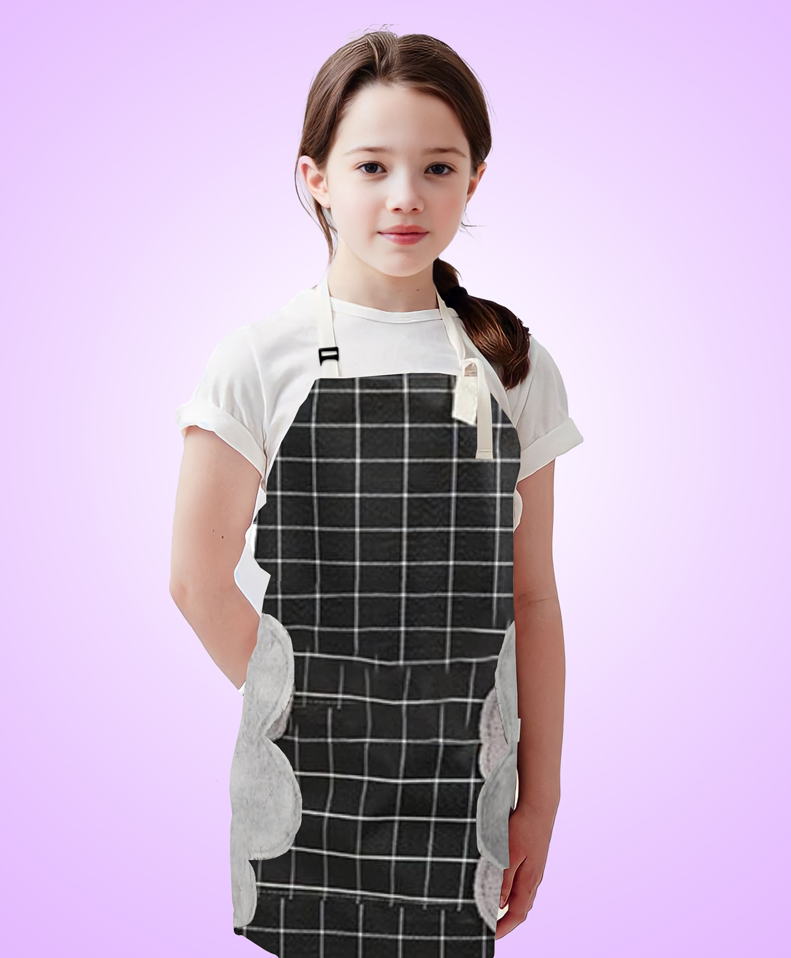 MOMISY Kitchen Cooking Apron with Pocket and 2 Stitched Towels Waterproof Adjustable Durable Stripe Kitchen Women Men Apron with Pockets Bib (Checked Black)-picture-13