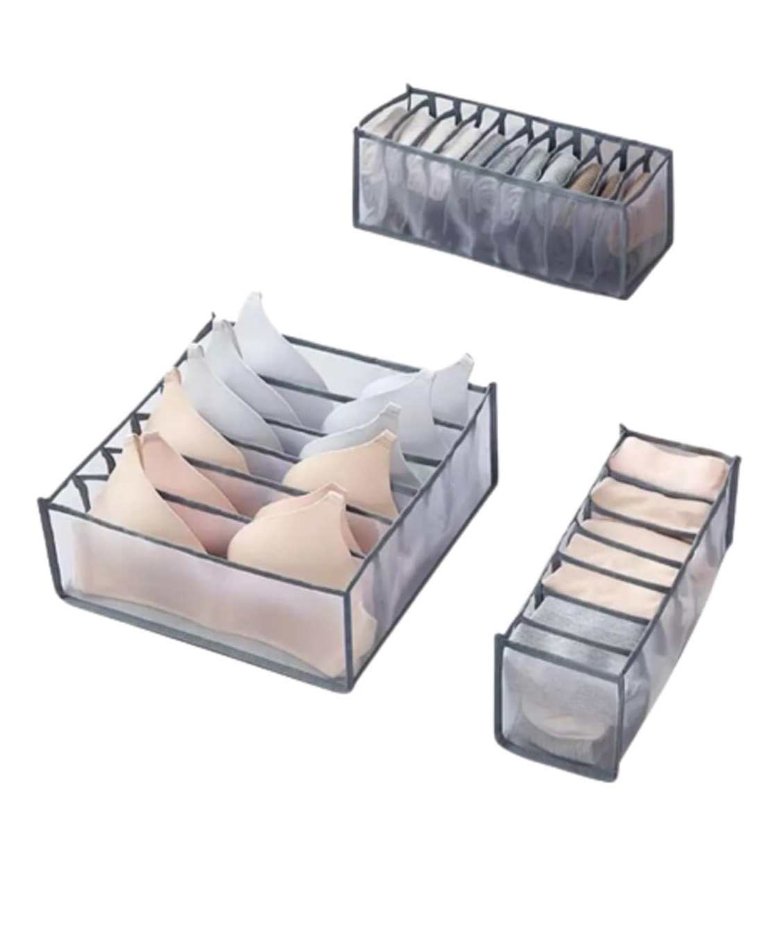 MOMISY Bra Underwear Socks Organizer Folding Closet Storage Boxes Clothes Separated Organizer 6/7/11 Compartments Grids Drawer Organizer Pack of 3 - Grey-image-13