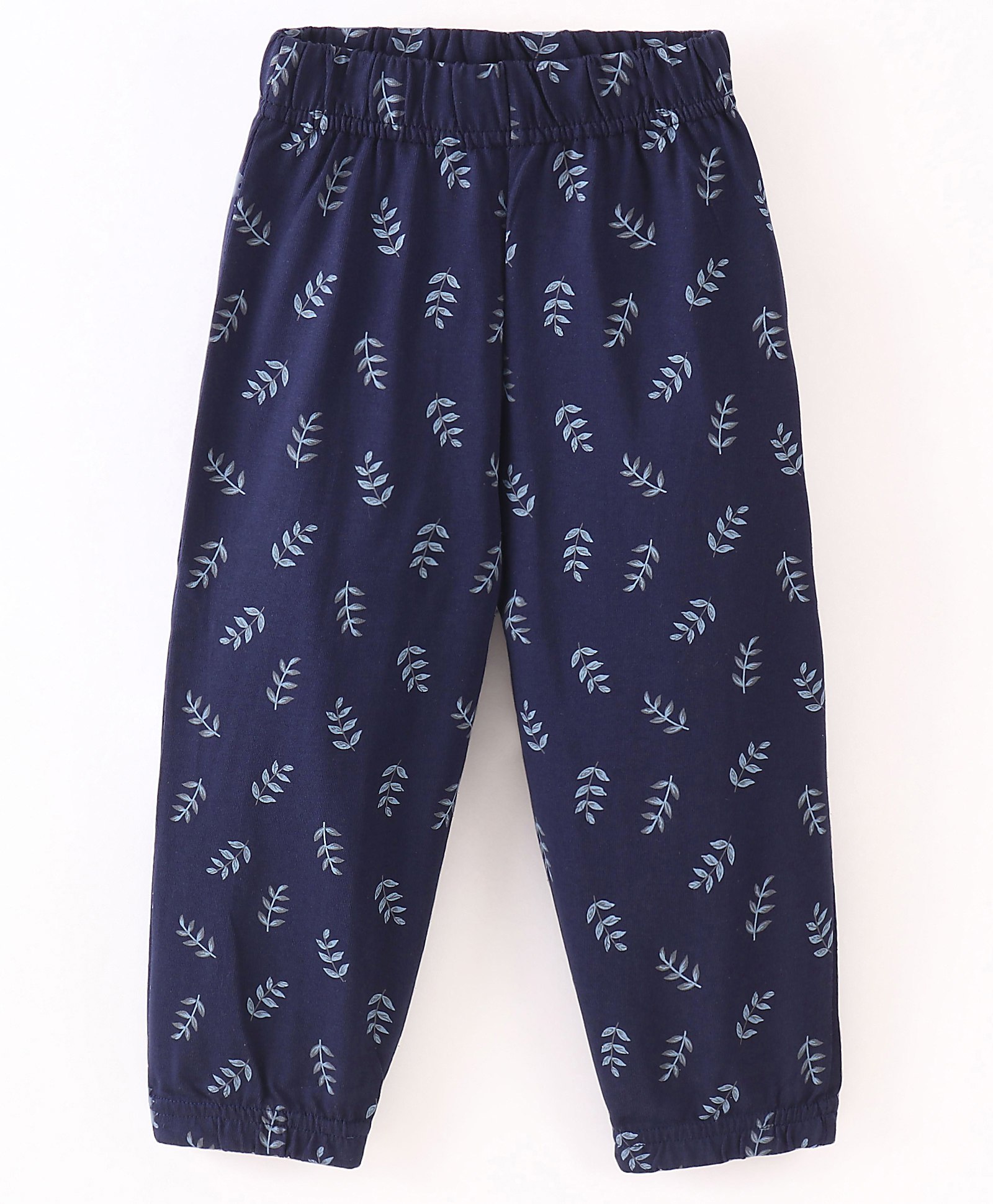 Fido Cotton Jersey Knit Full Length Leggings Leaf Print - Navy Blue-picture-13