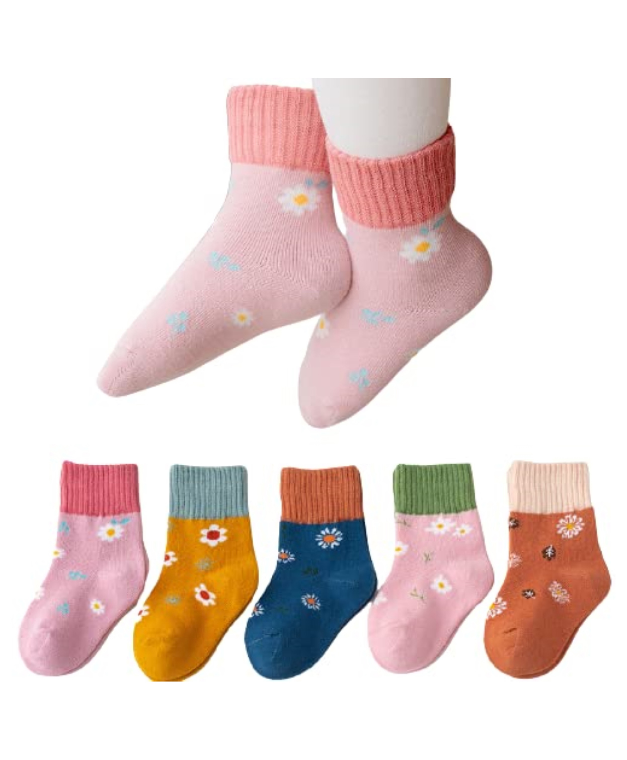 MOMISY 5 Pairs Tube Socks Toddlers Infant Solid Color Boat Spring and Autumn Socks Stretch Baby Sock  Multicolor-picture-13