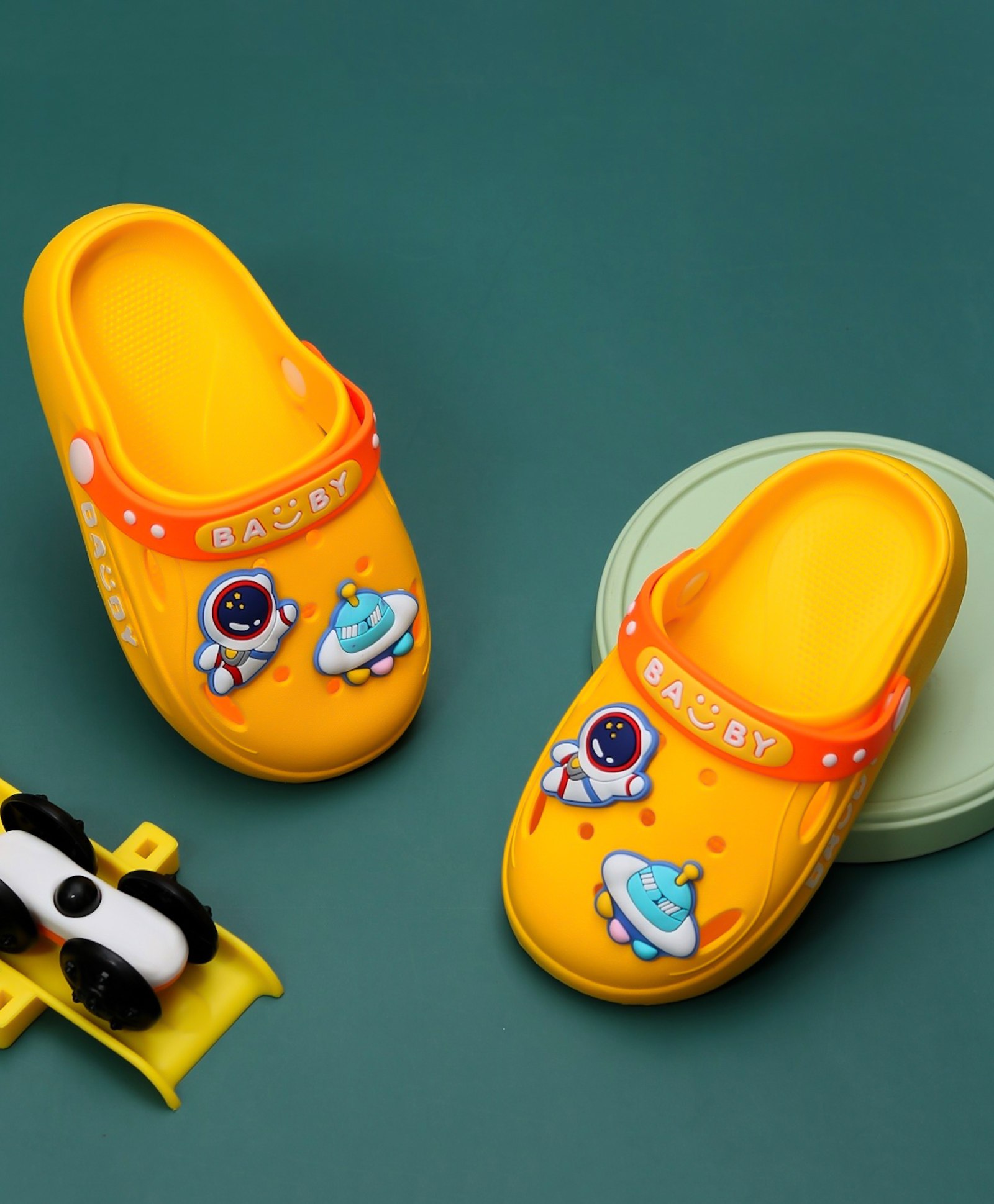 Yellow Bee Astronaut & Spaceship Applique Detailed Slingback Clogs - Yellow-picture-23