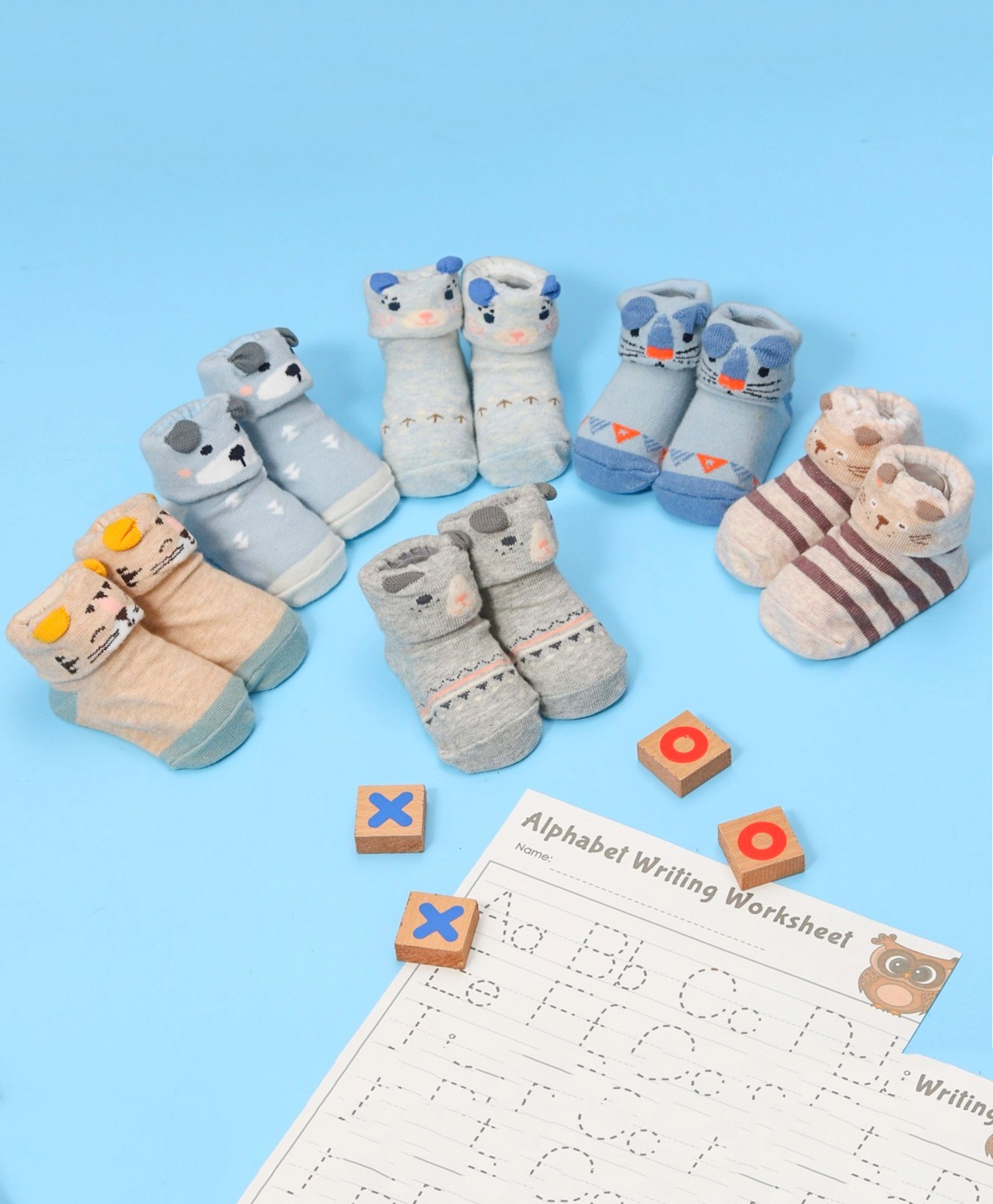 Yellow Bee Pack Of 6 Animal Detailed Printed Anti Skid Socks - Multi Colour-picture-27