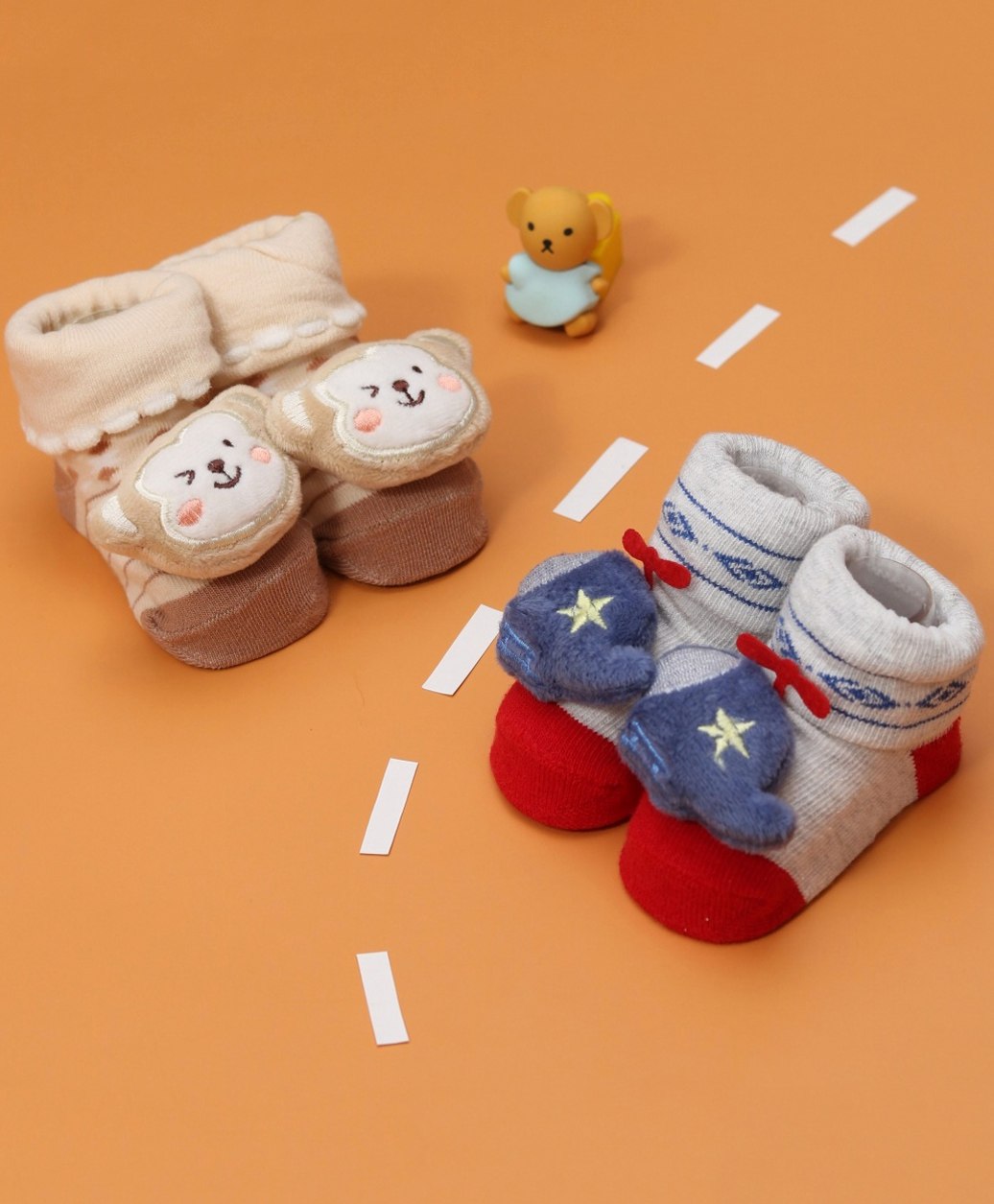 Yellow Bee Pack Of 2 Monkey and Helicopter Applique Detailed Anti Skid Socks - Multi Colour-image-26