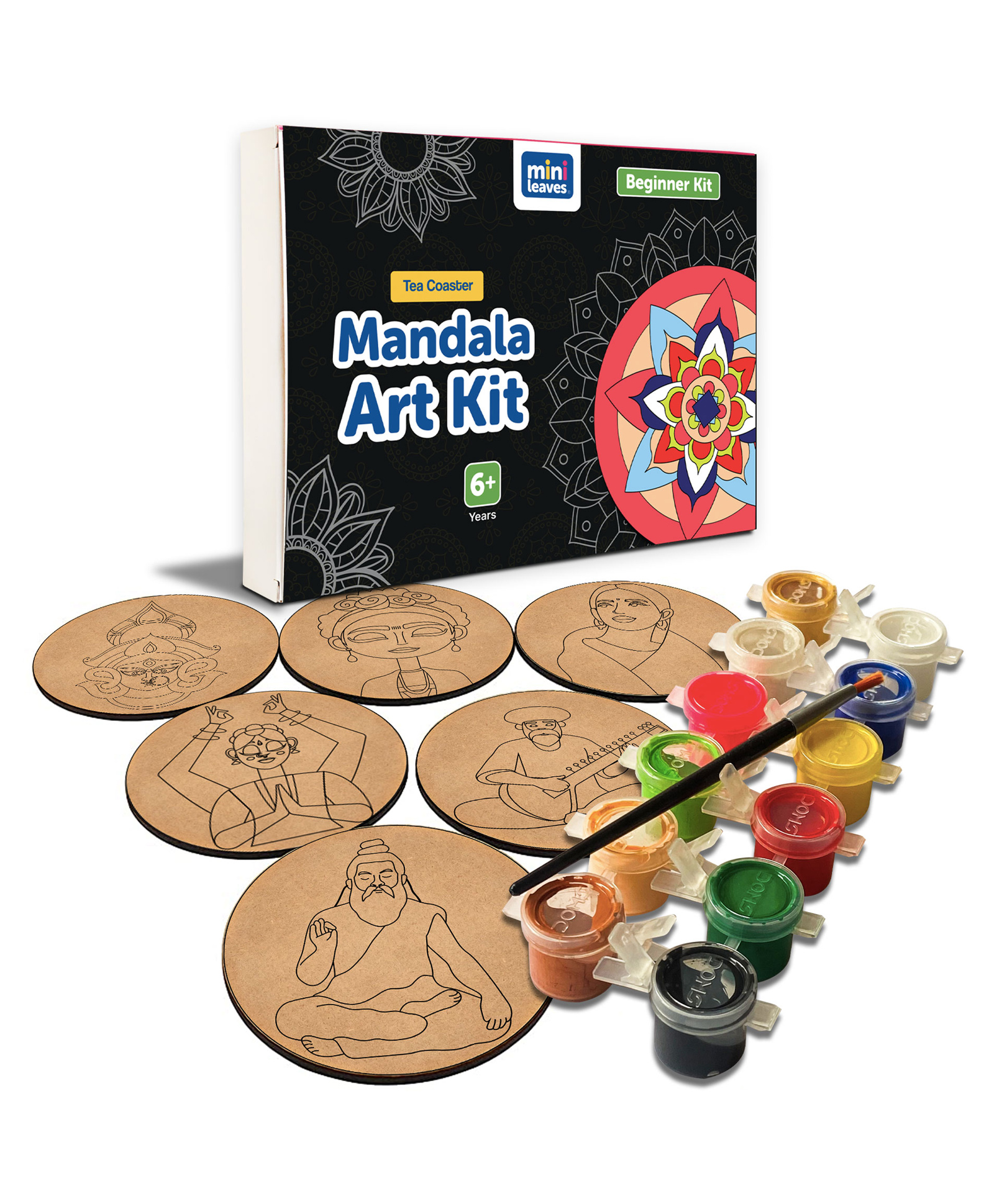 minileaves Mini Leaves Paint Your Own Mandala Art Coasters DIY Painting Craft Kit for Kids and Adults Set of 6-picture-10