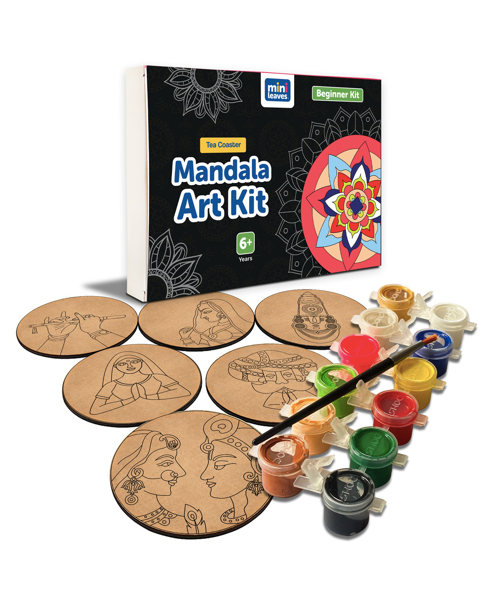 minileaves Mini Leaves Paint Your Own Mandala Art Coasters DIY Painting Craft Kit Set of 6 - Multicolor-picture-9