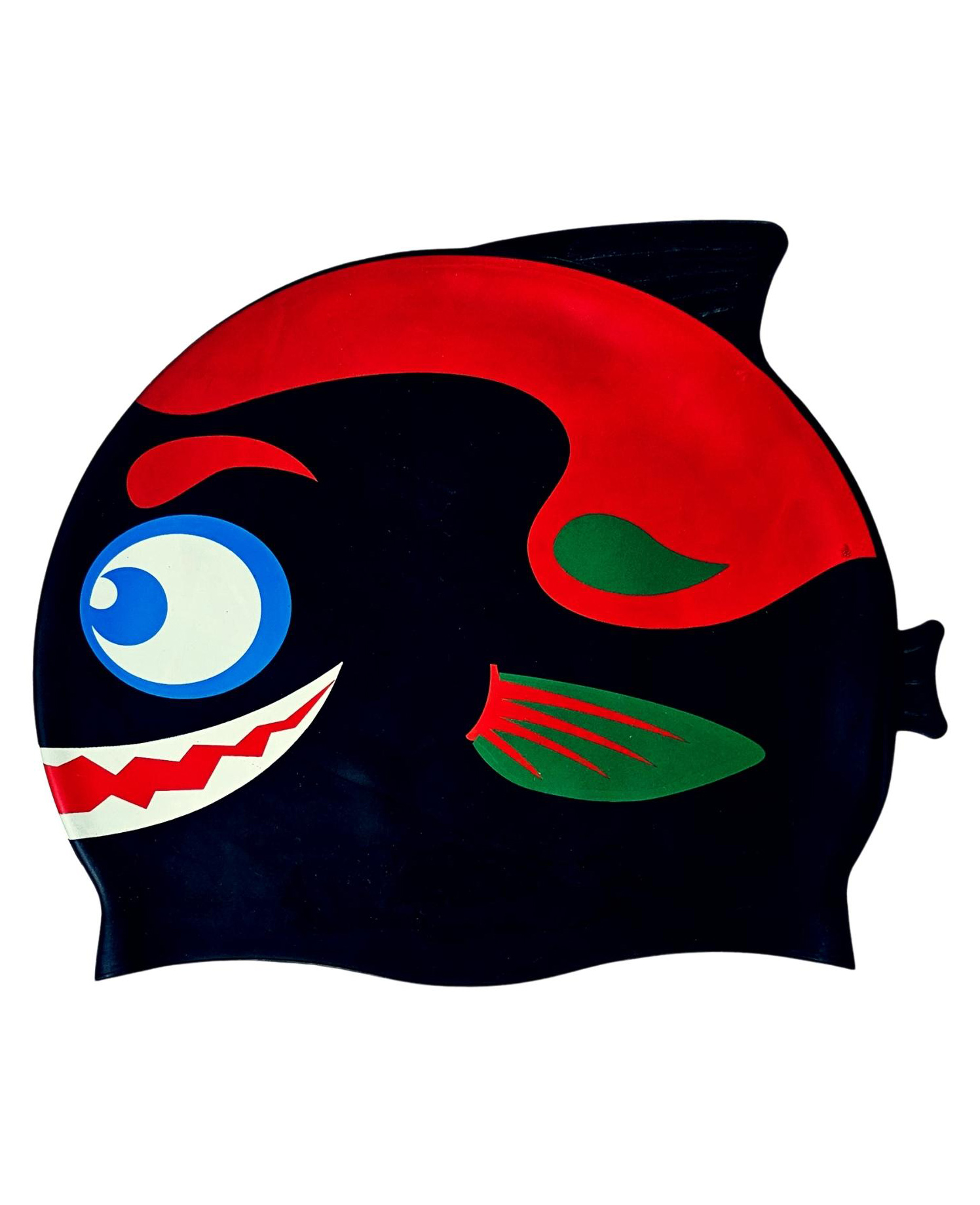 KARBD Fish Design Silicone Swimming Cap for Kids - Black Mix-image-2