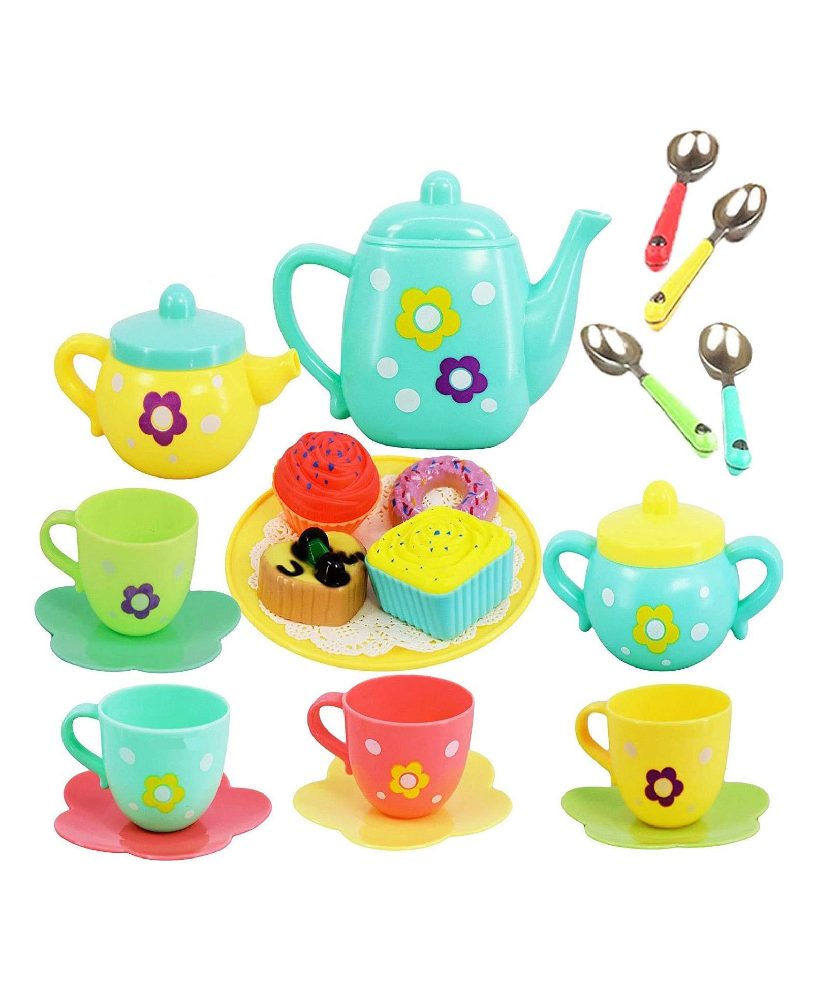 YAMAMA Tea Party Pretend Play Kitchen Set with Toy Foods 25 Pieces - Multicolor-image-40