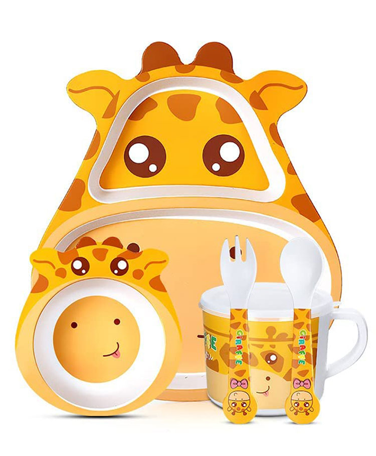 YAMAMA Giraffe Shape Bamboo Tableware For Kids And Babies Multi Piece Eco Friendly Feeding Set Pack of 5 - Multicolor-picture-14
