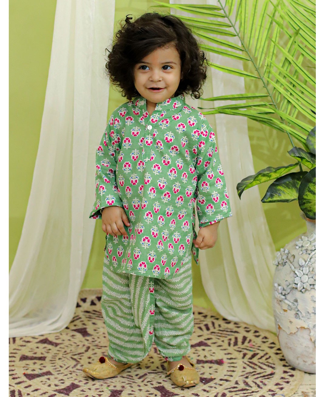 BownBee  Pure Cotton Full Sleeves Floral Printed Kurta & Leaves Printed  Dhoti - Grey-picture-14