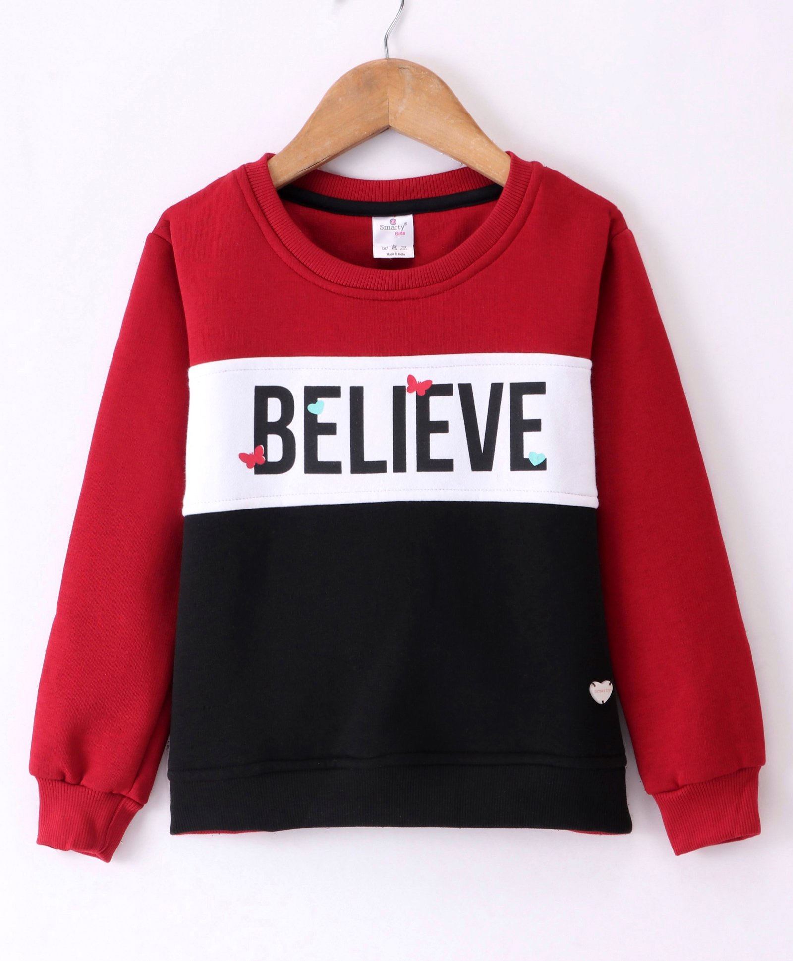 Smarty Girls Full Sleeves Fleece Sweatshirt Text Print - Maroon-picture-18