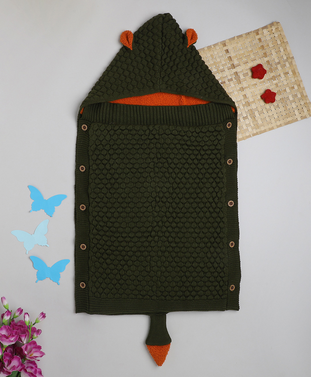 Yellow Apple Hooded Blanket Sleeping Bag With Fur - Olive-picture-14