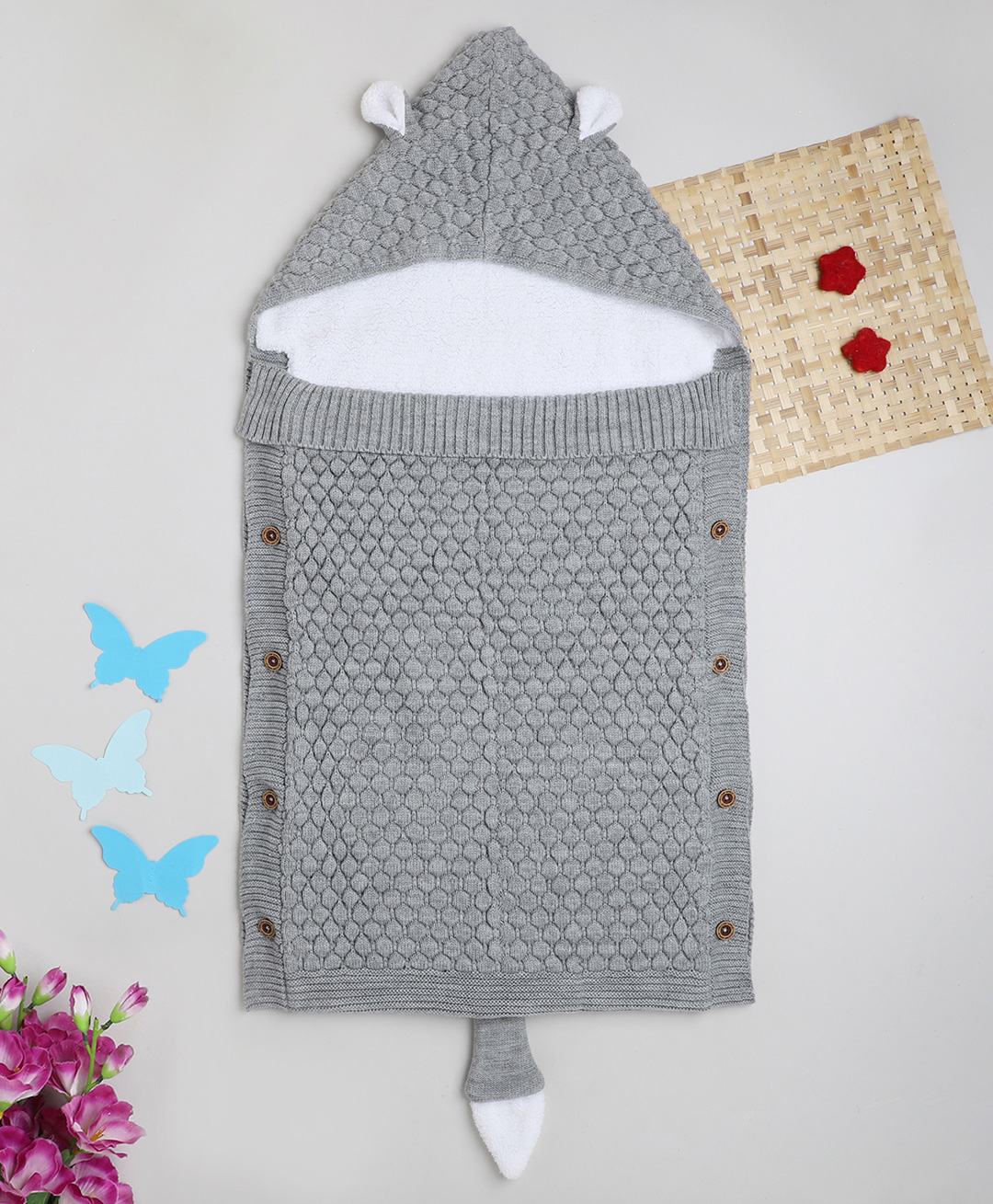 Yellow Apple Hooded Blanket Sleeping Bag With Fur - Grey-picture-12