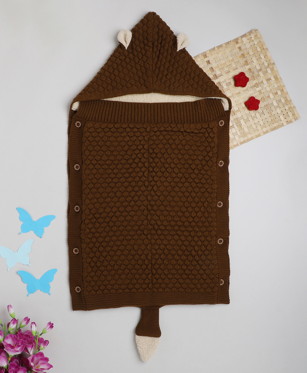 Yellow Apple Hooded Blanket Sleeping Bag With Fur - Brown-picture-28