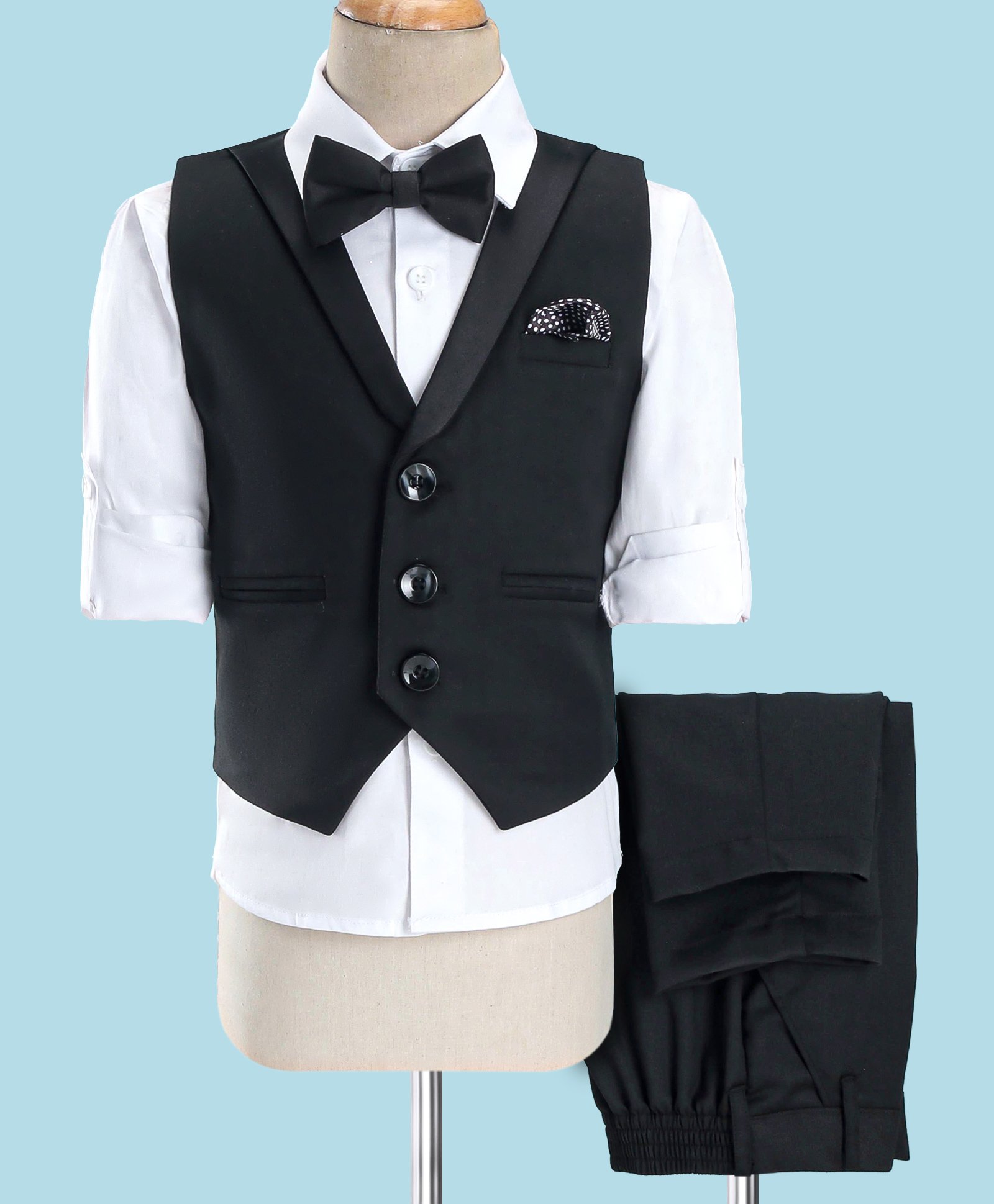 Robo Fry Full Sleeves Party Suits With Bow - Black & White-picture-10