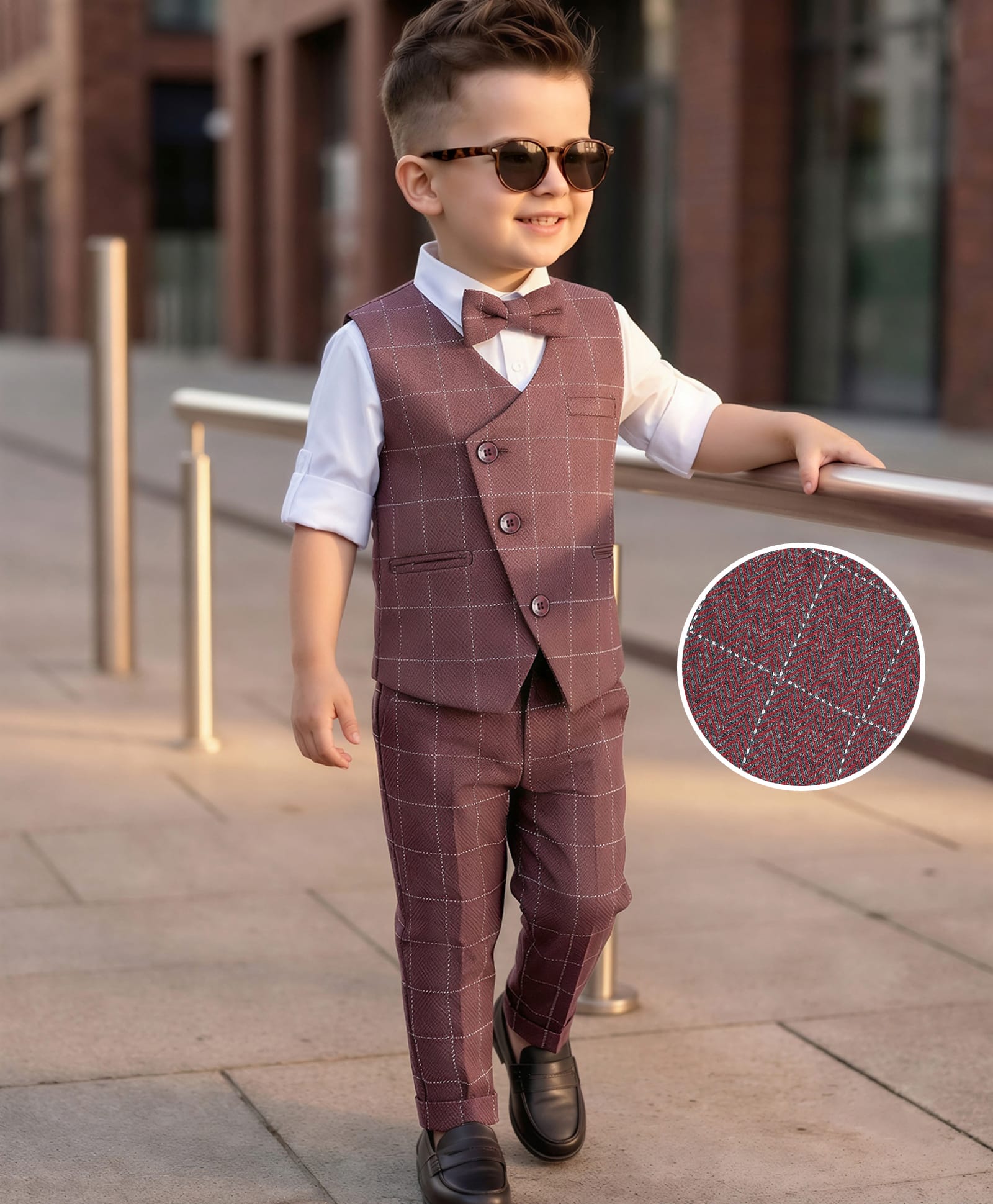 Robo Fry Full Sleeves Party Suits Checkered - Maroon & White-image-43