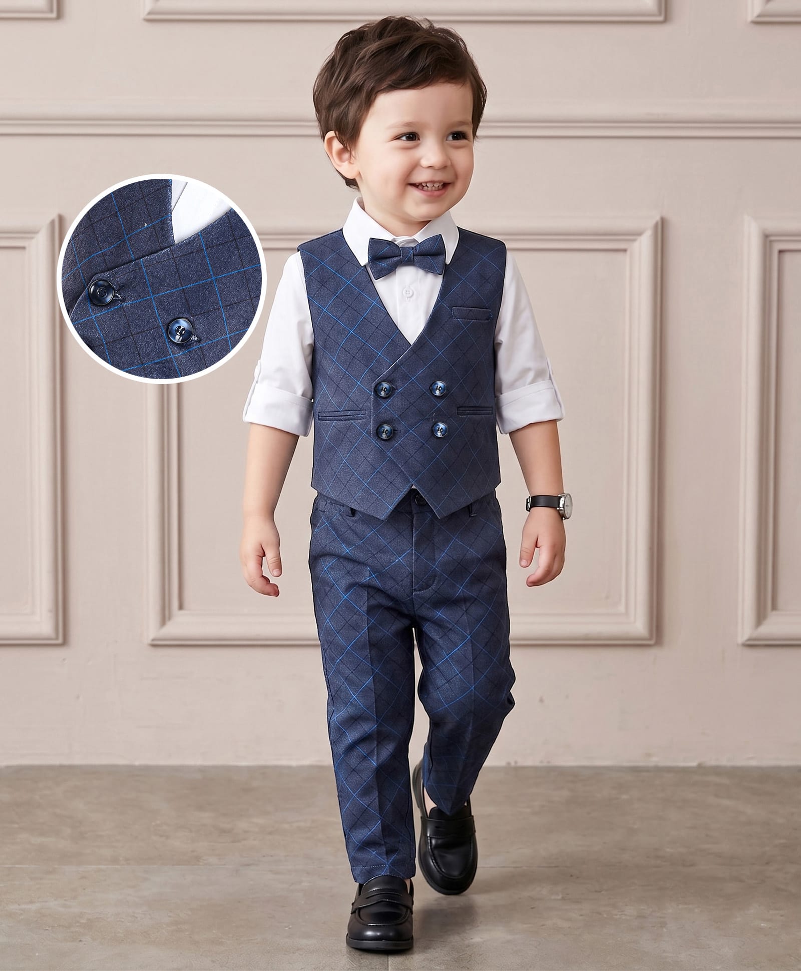 Robo Fry Full Sleeves Party Suits With Bow Checkered - Blue-image-41