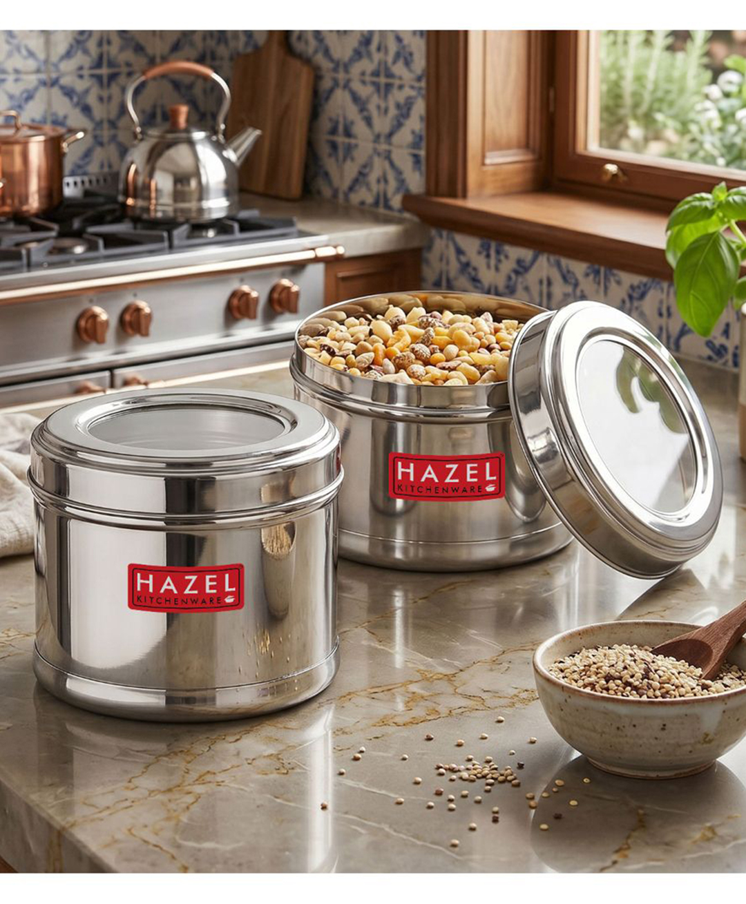 HAZEL Stainless Steel Containers for Kitchen Top See Through with Airtight Lid Set of 2 - Silver-image-33