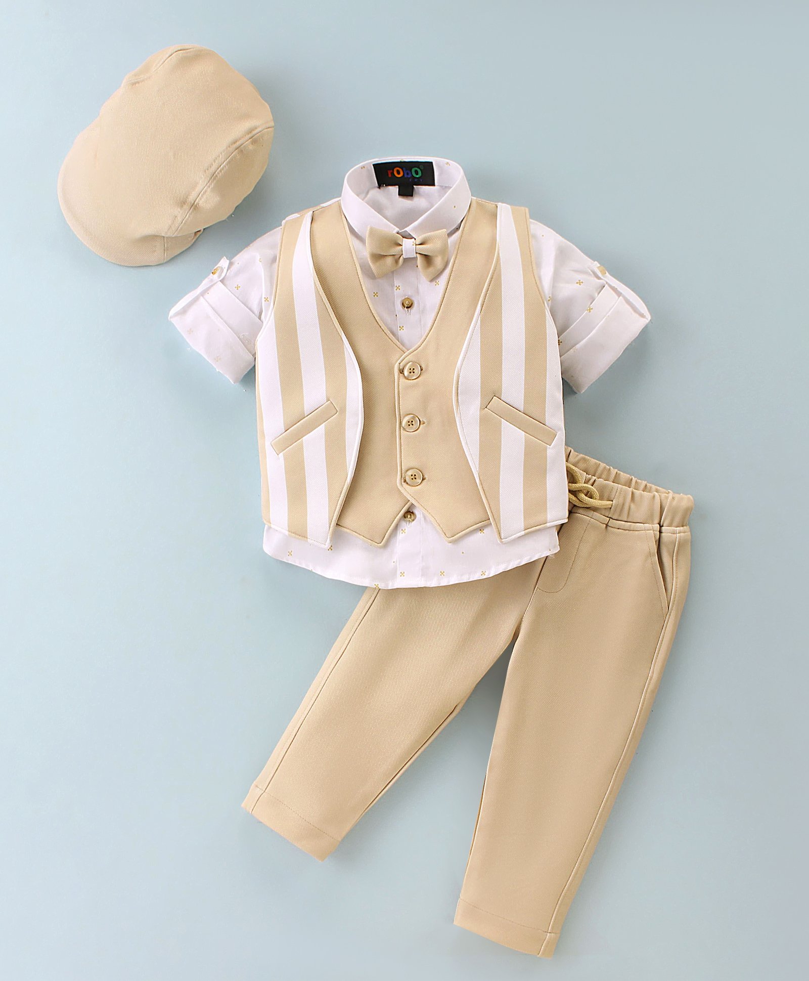 Robo Fry Cotton Lycra DC Full Sleeves Party Suits With Cap - Fawn-picture-16