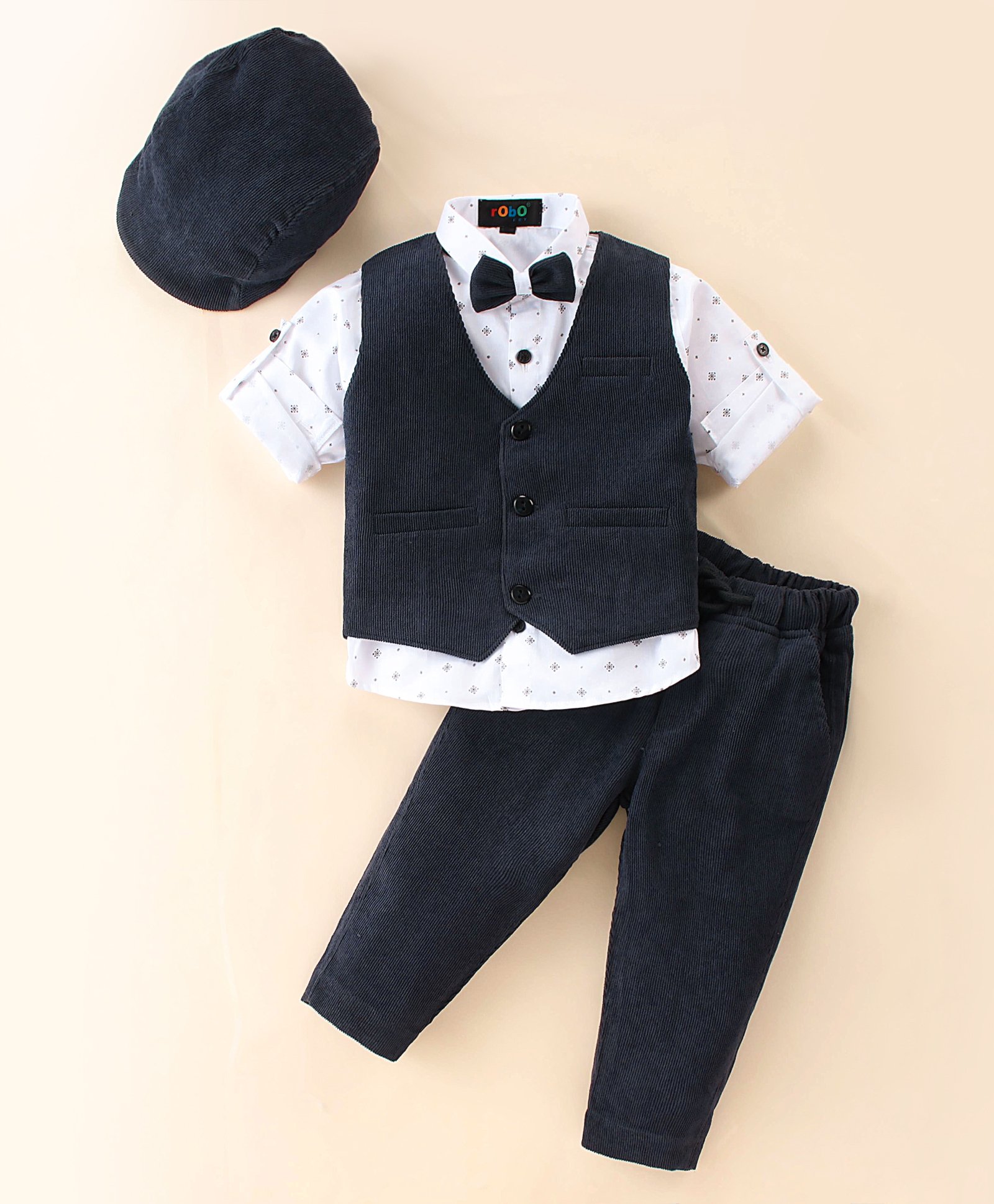 Robo Fry Cotton Lycra DC Full Sleeves Three Piece Party Suit With Cap - Dark Grey-image-12