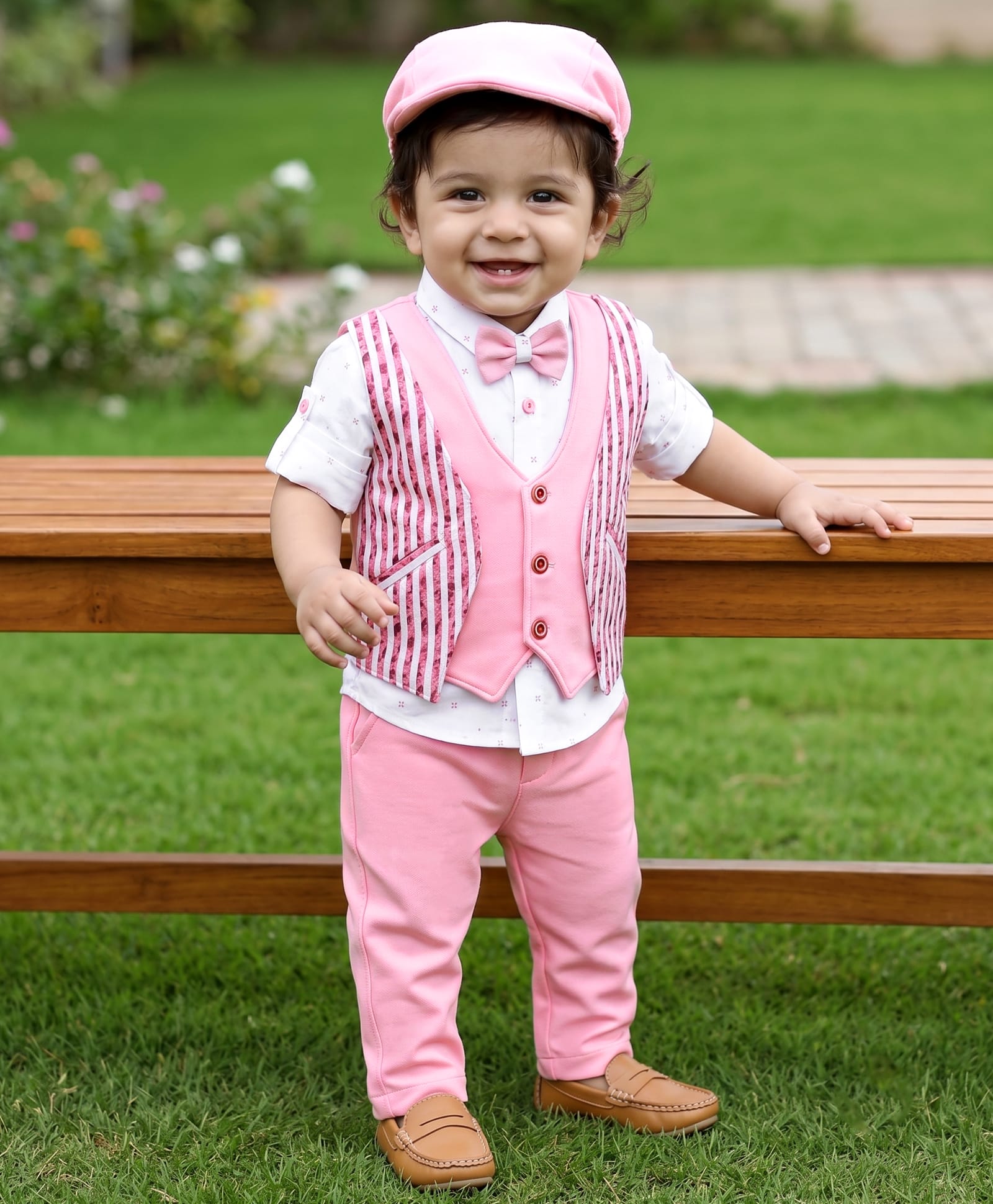 Robo Fry Cotton Lycra DC Full Sleeves Three Piece Party Suit With Cap - Pink-picture-29