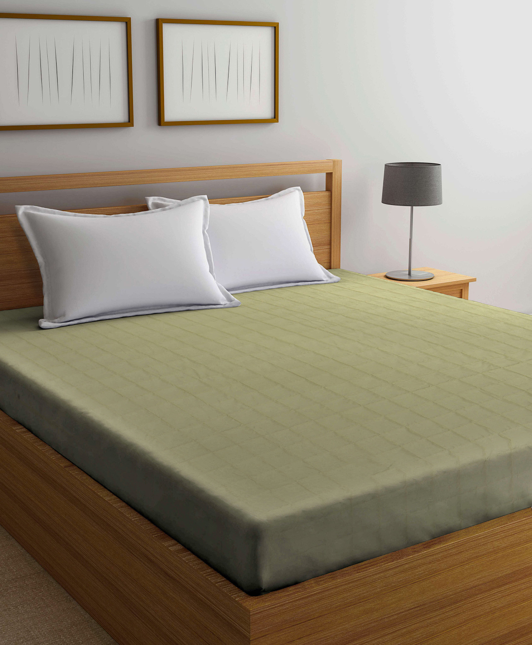 Arrabi Solid TC Cotton Blend 210 GSM Double Bed Size Mattress Protector - Green-picture-15