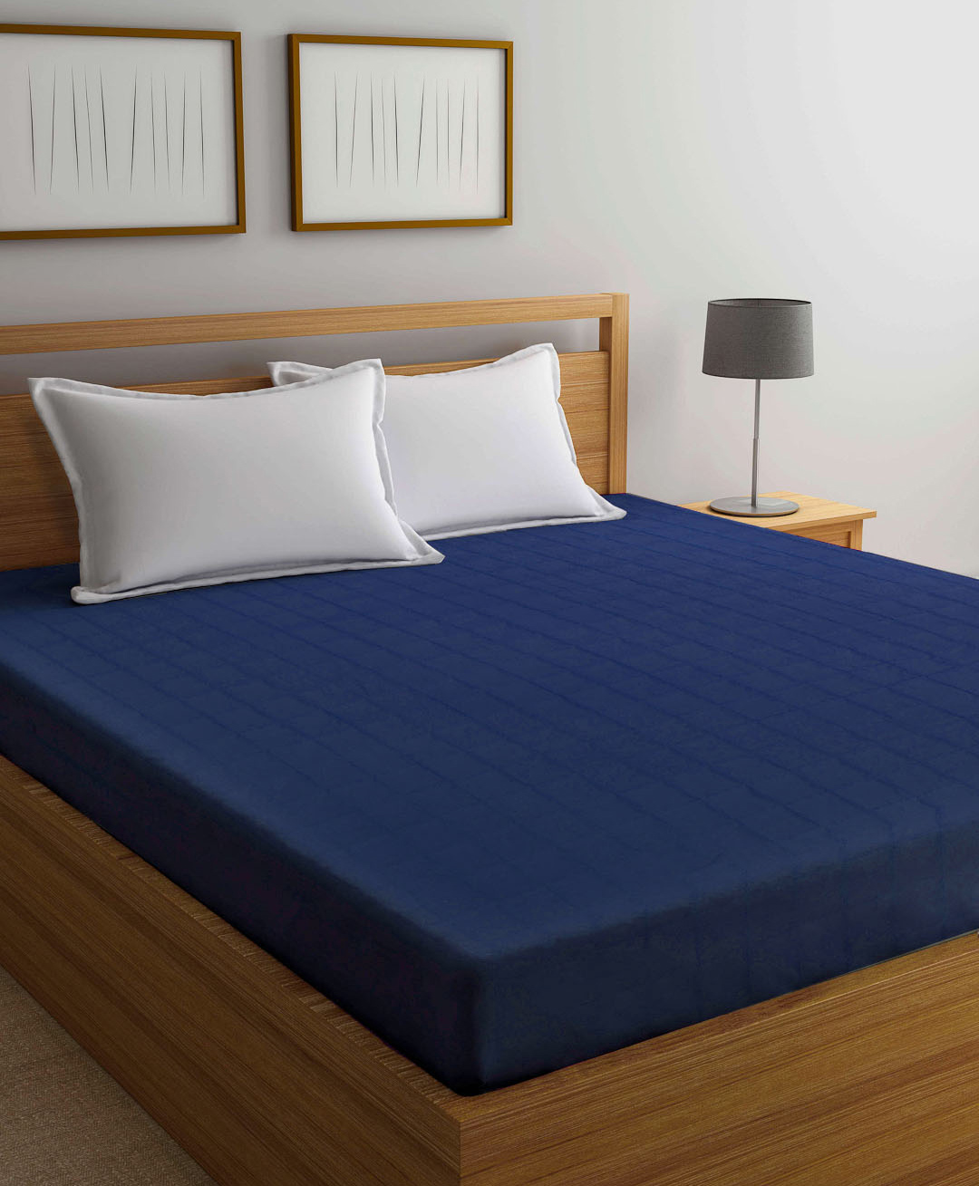 Arrabi Solid TC Cotton Blend 210 GSM Double Bed Size Mattress Protector - Blue-picture-11