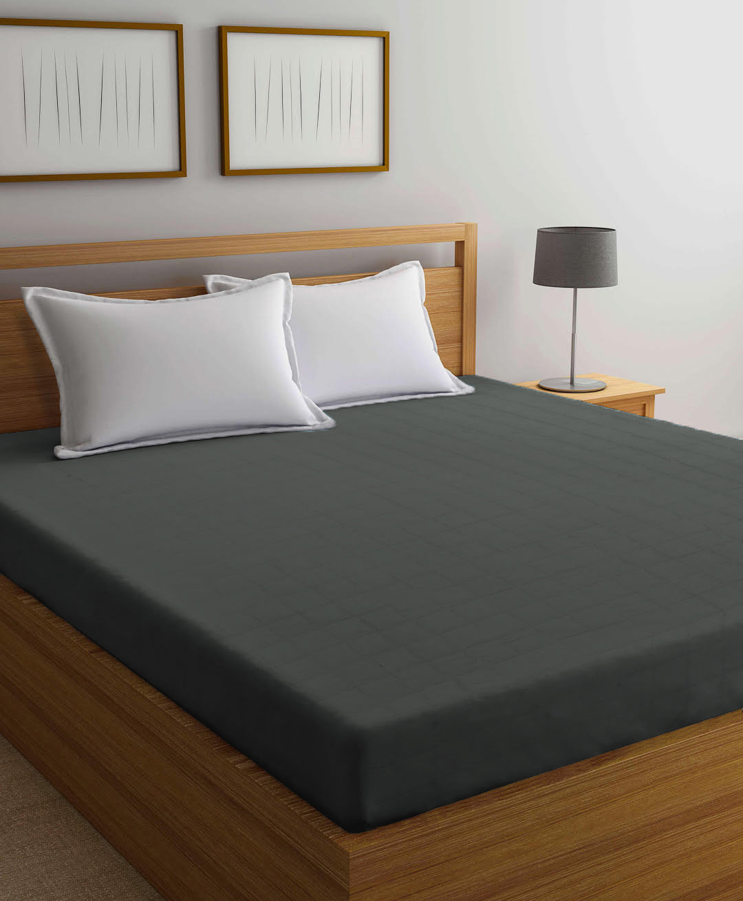 Arrabi Solid TC Cotton Blend 210 GSM Double Bed Size Mattress Protector - Grey-picture-13