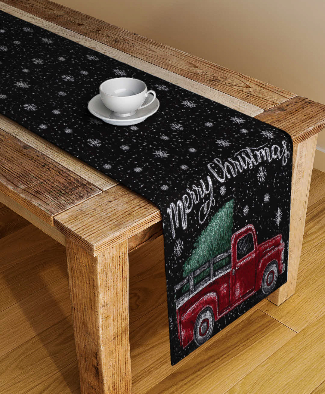 Arrabi Graphic Blended Cotton 4 SEATER Table Runner - Black-image-46