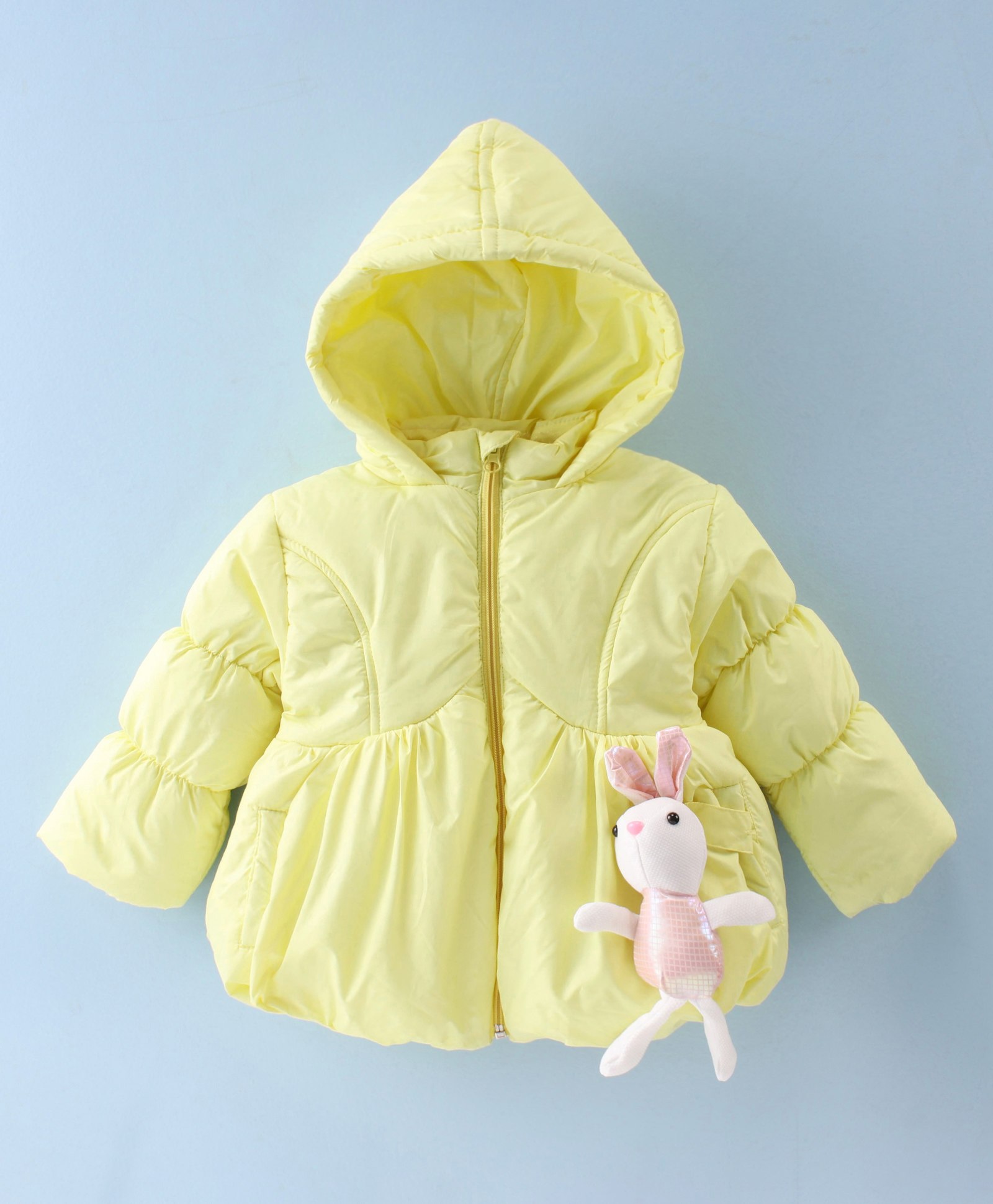 Little Kangaroos Full Sleeves Quilted Winter Jacket with Bunny Applique - Lemon Yellow-image-8