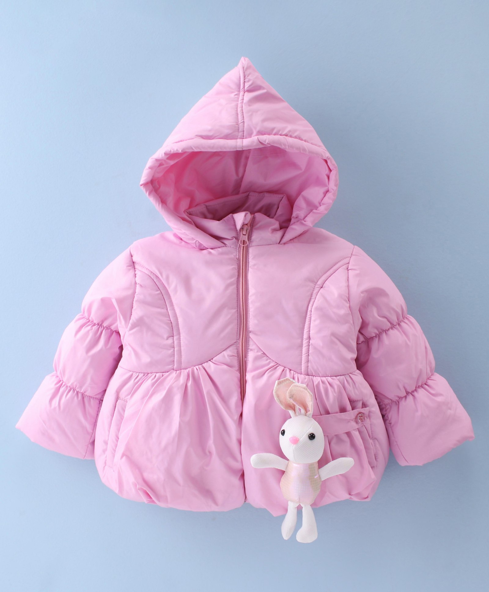 Little Kangaroos Full Sleeves Quilted Winter Jacket with Bunny Applique - Pink-picture-24