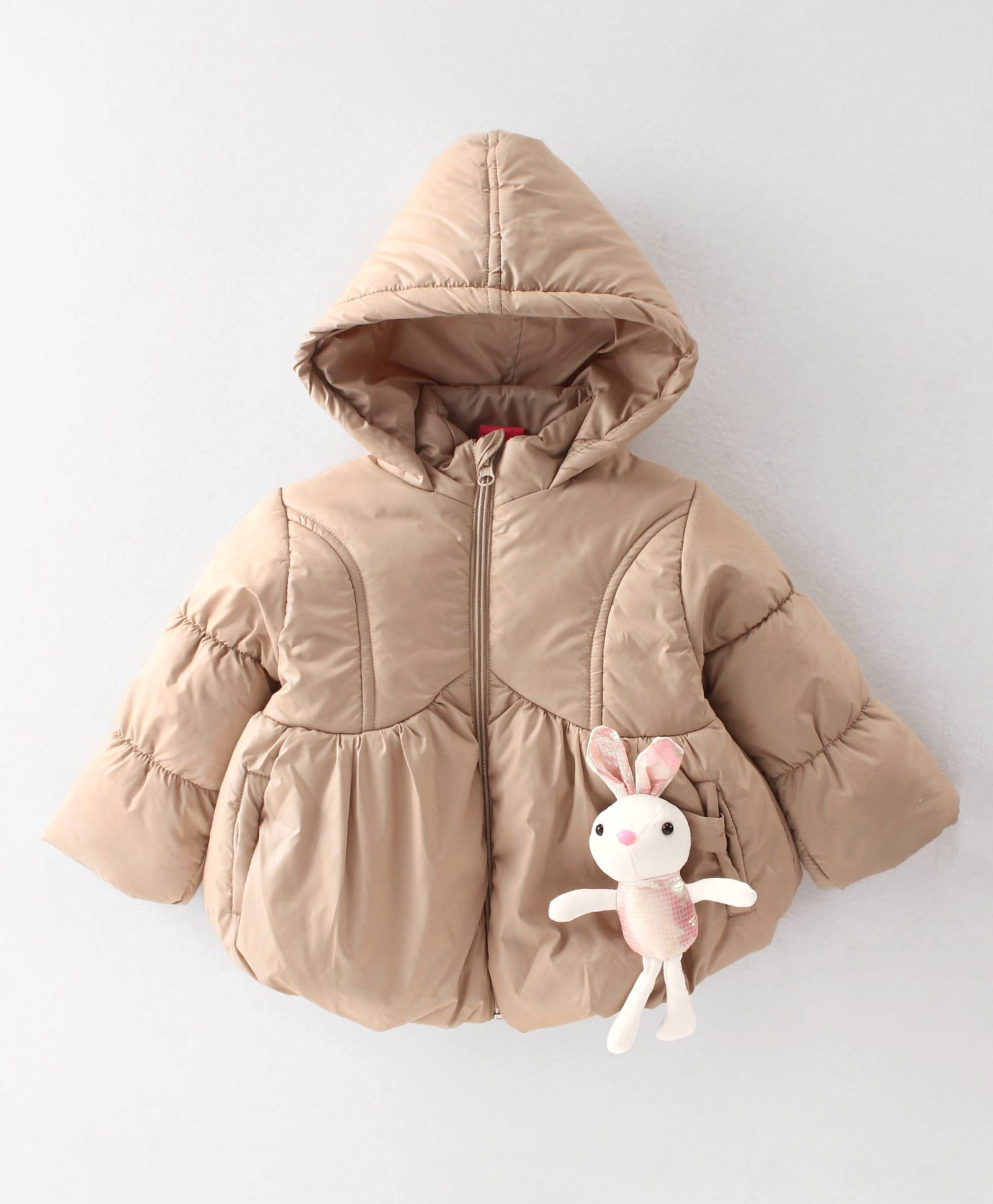 Little Kangaroos Full Sleeves Quilted Winter Jacket with Bunny Applique - Beige-image-49