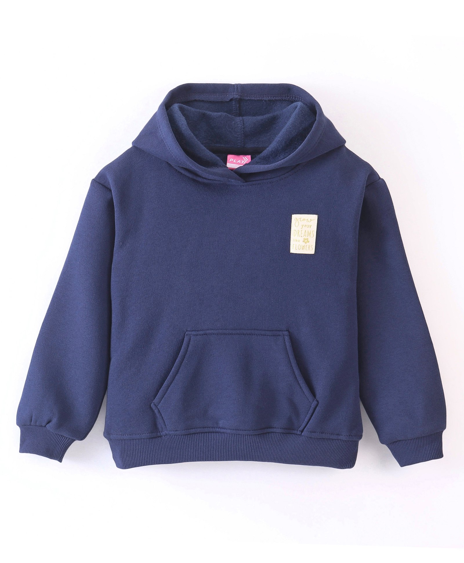 Little Kangaroos Full Sleeves Drop Shoulder Hoodie with Patch & Front Pockets - Navy Blue-picture-25