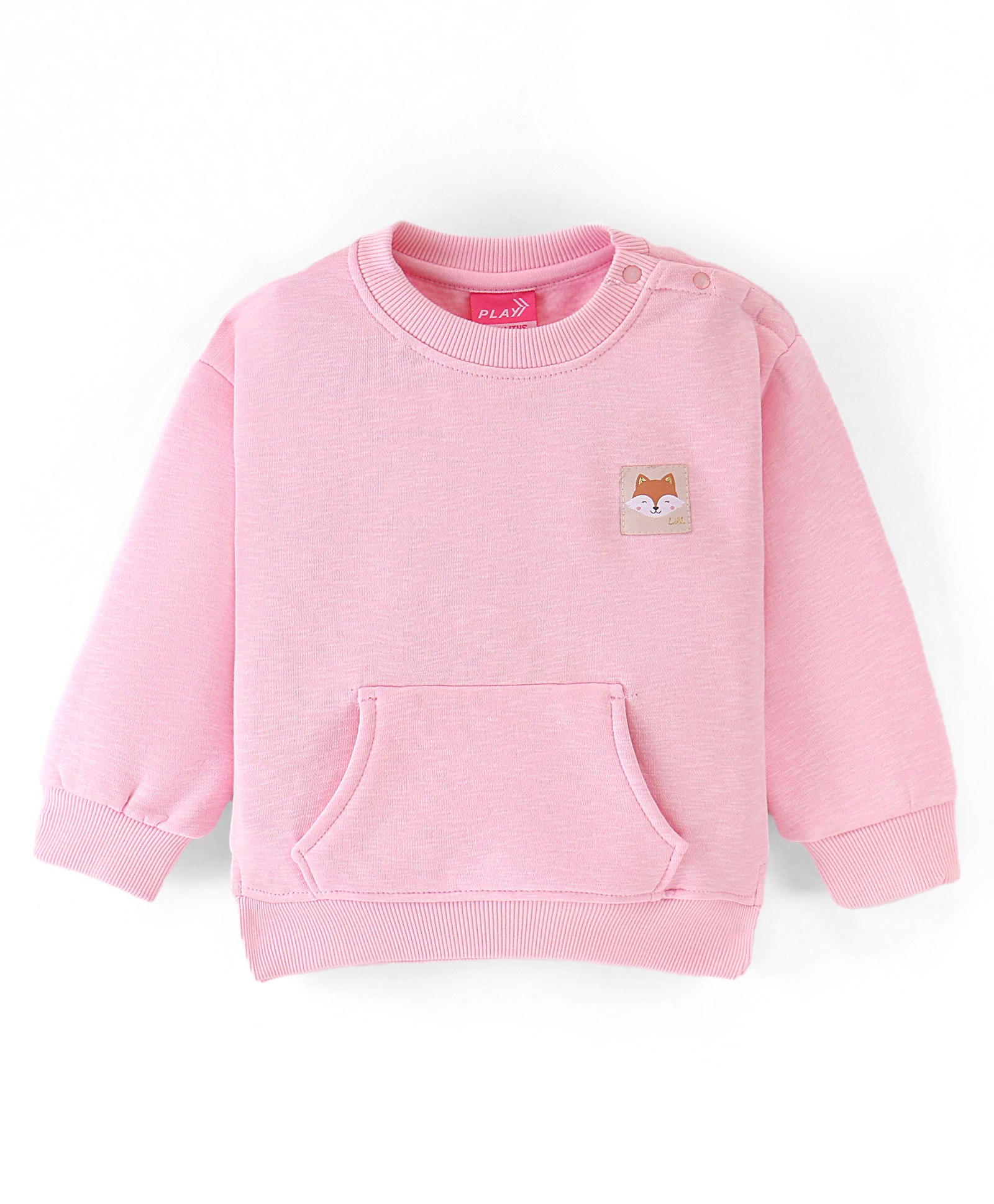 Little Kangaroos Full Sleeves Drop Shoulder Sweat Shirt With Patch & Front Pockets - Pink-image-25
