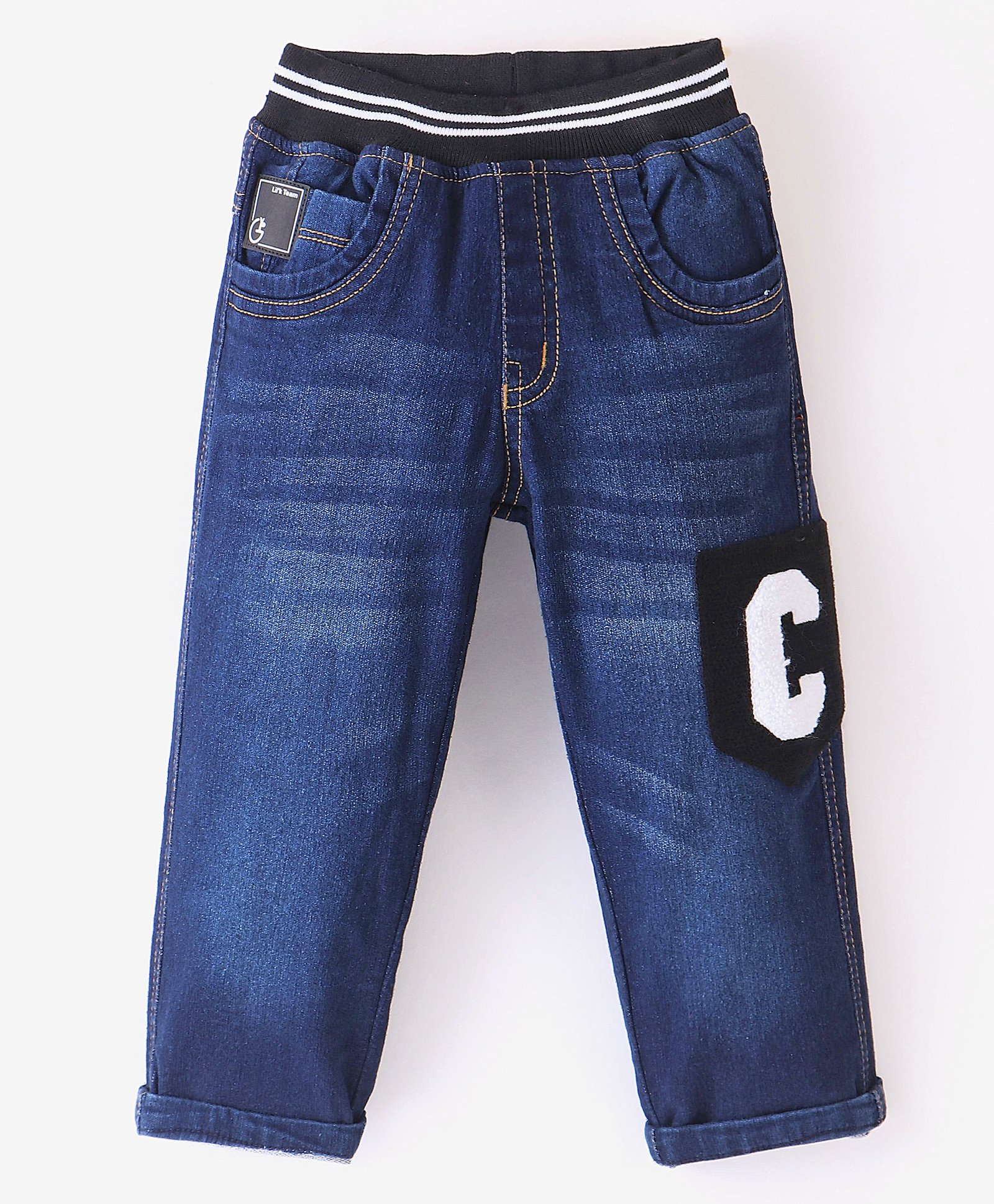 Little Kangaroos Full Length with C Patched Washed Denim Jeans - Dark Blue-picture-20